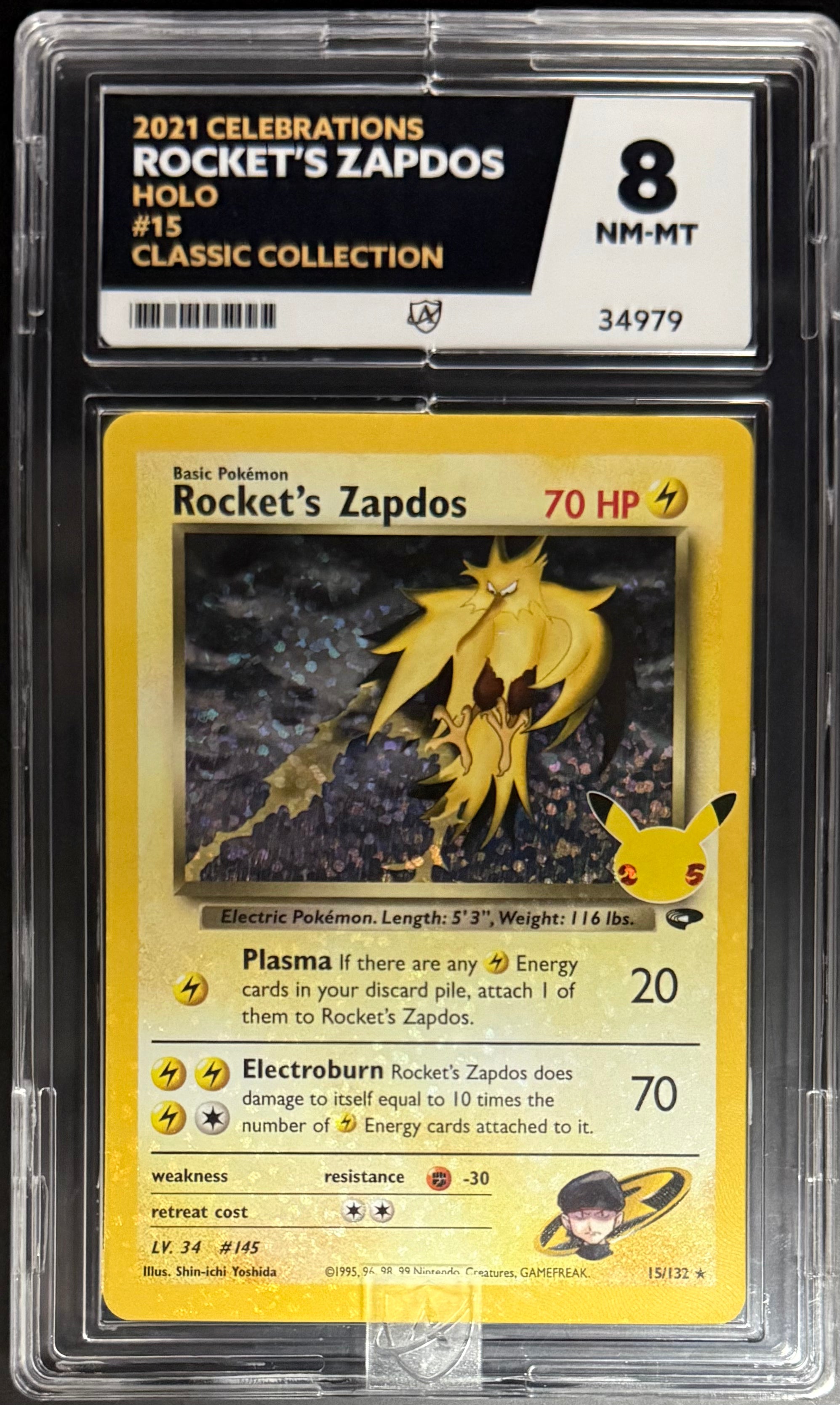 Pokemon Rocket's Zapdos 15/132 Holo Classic Collection Card - Rare Pokemon Celebrations 2021 Trading Card Game (TCG) - Perfect for Collectors, Battles & Display