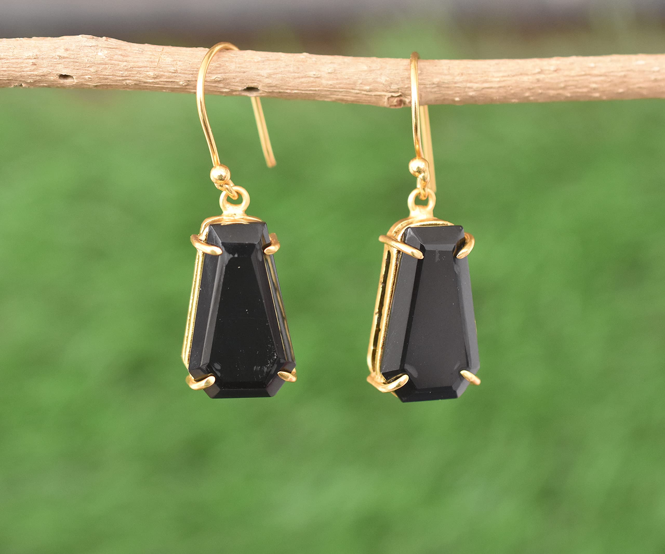 Veracity Jewelry Black Onyx Coffin Stud Earrings for Women - Handmade Sterling Silver Gothic Jewelry Gift for Her - VE-415 | Perfect for Halloween, Goth Fashion & Alternative Style