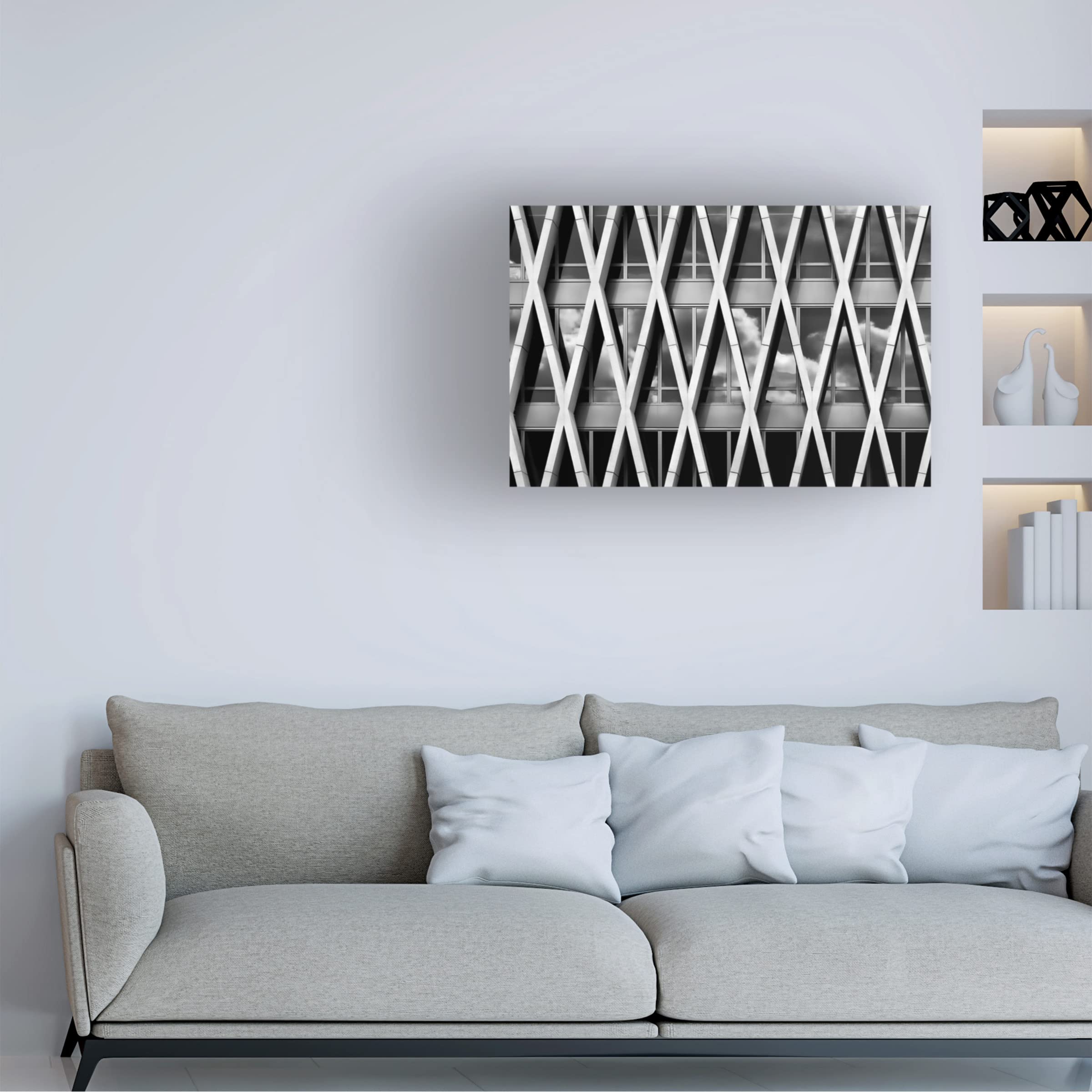 Trademark Fine Art 'Skyscraper' Canvas Wall Art by Luc Stalmans - Modern Cityscape Painting for Living Room & Office Decor