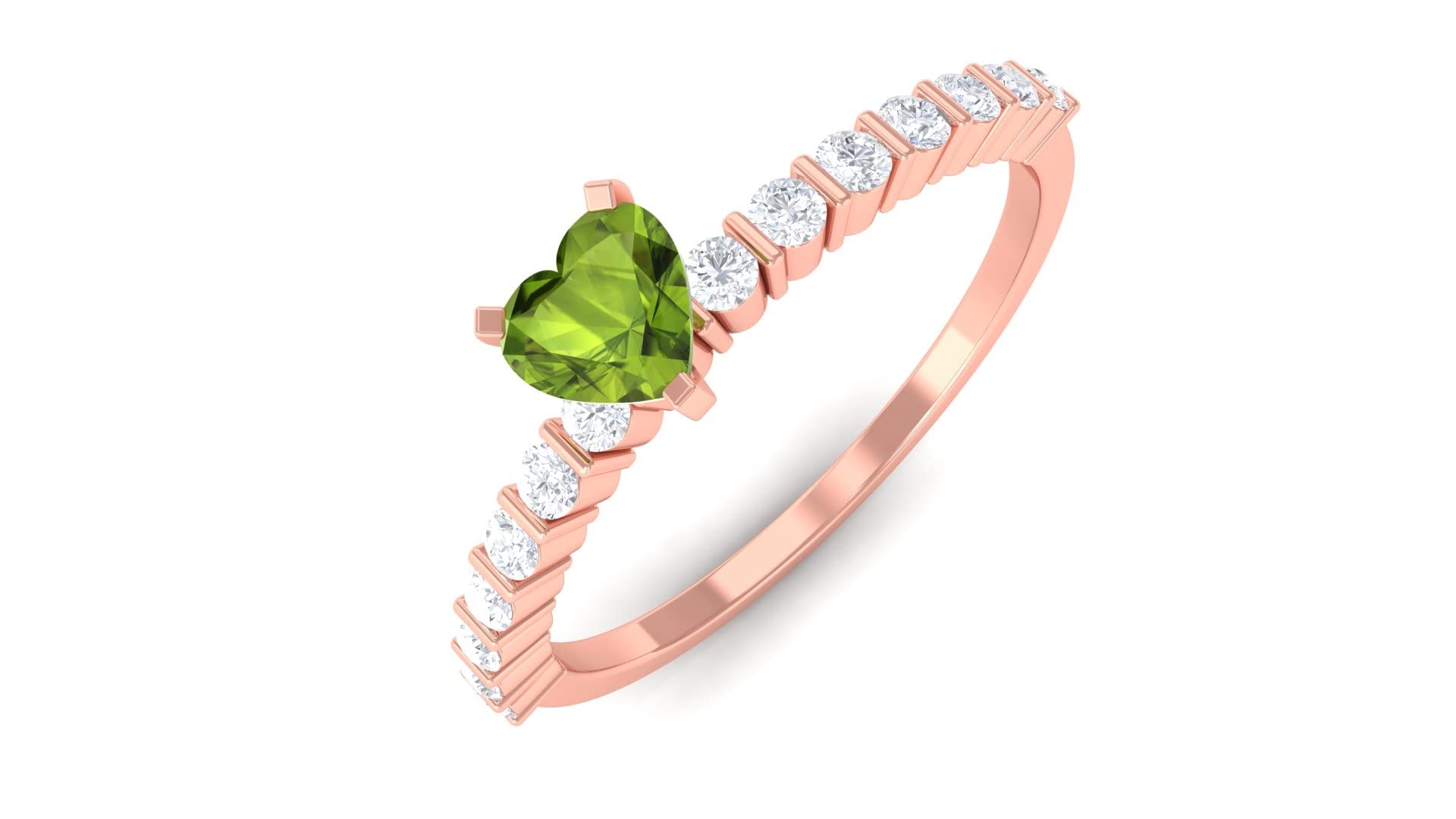 Peridot Heart Promise Ring - 4mm Heart-Shaped Peridot & Diamond Ring for Women - 14K Solid Gold - Perfect for Anniversaries, Engagements & Romantic Gifts