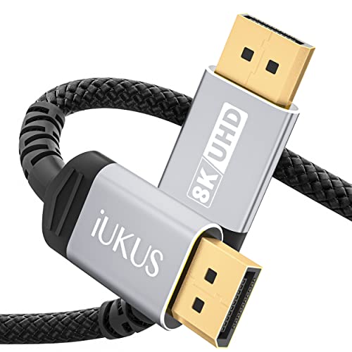 IUKUS 8K DisplayPort Cable 1.4 - DP to DP Cable [8K@60Hz, 4K@144Hz, 1080p@240Hz] for Samsung Odyssey G9, CHG90, Gaming PC, Laptop, TV Monitor - High-Speed Display Port Cord (3M/10FT, Grey) - Perfect for 8K Gaming, 4K Video Editing & Multi-Monitor Setup