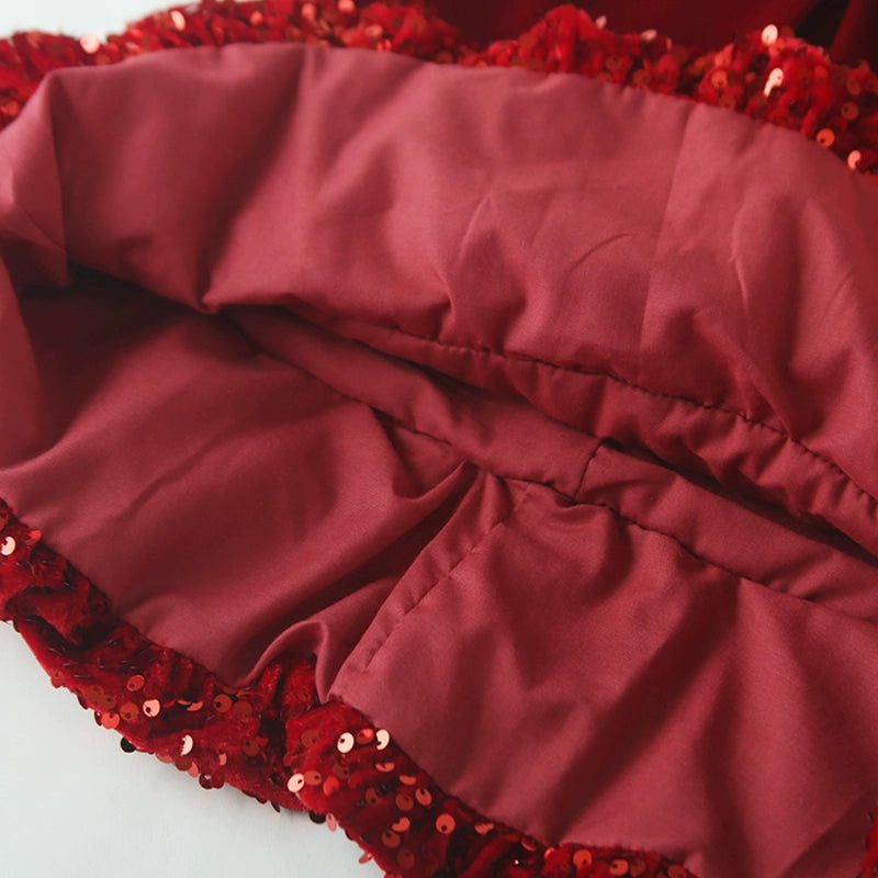 Baby Red Sequin Bow Dress with Velvet Vest - Elegant Holiday Party Outfit for Girls | Perfect for Christmas, Birthday & Special Occasions