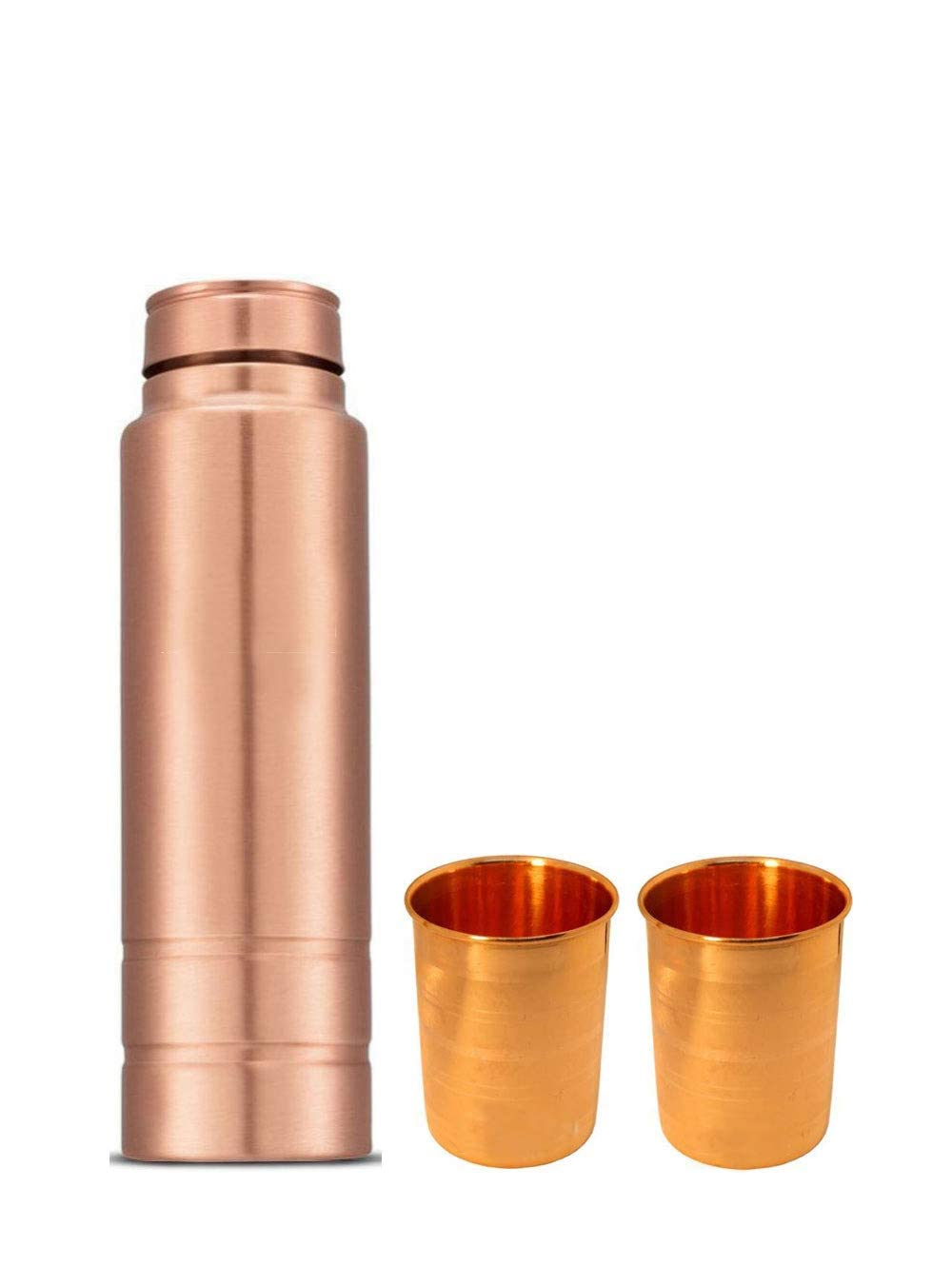 1L Pure Copper Water Bottle with 2 Copper Glasses - Ayurvedic Copper Vessel for Detox & Health - Perfect for Home, Office, Yoga & Travel Hydration