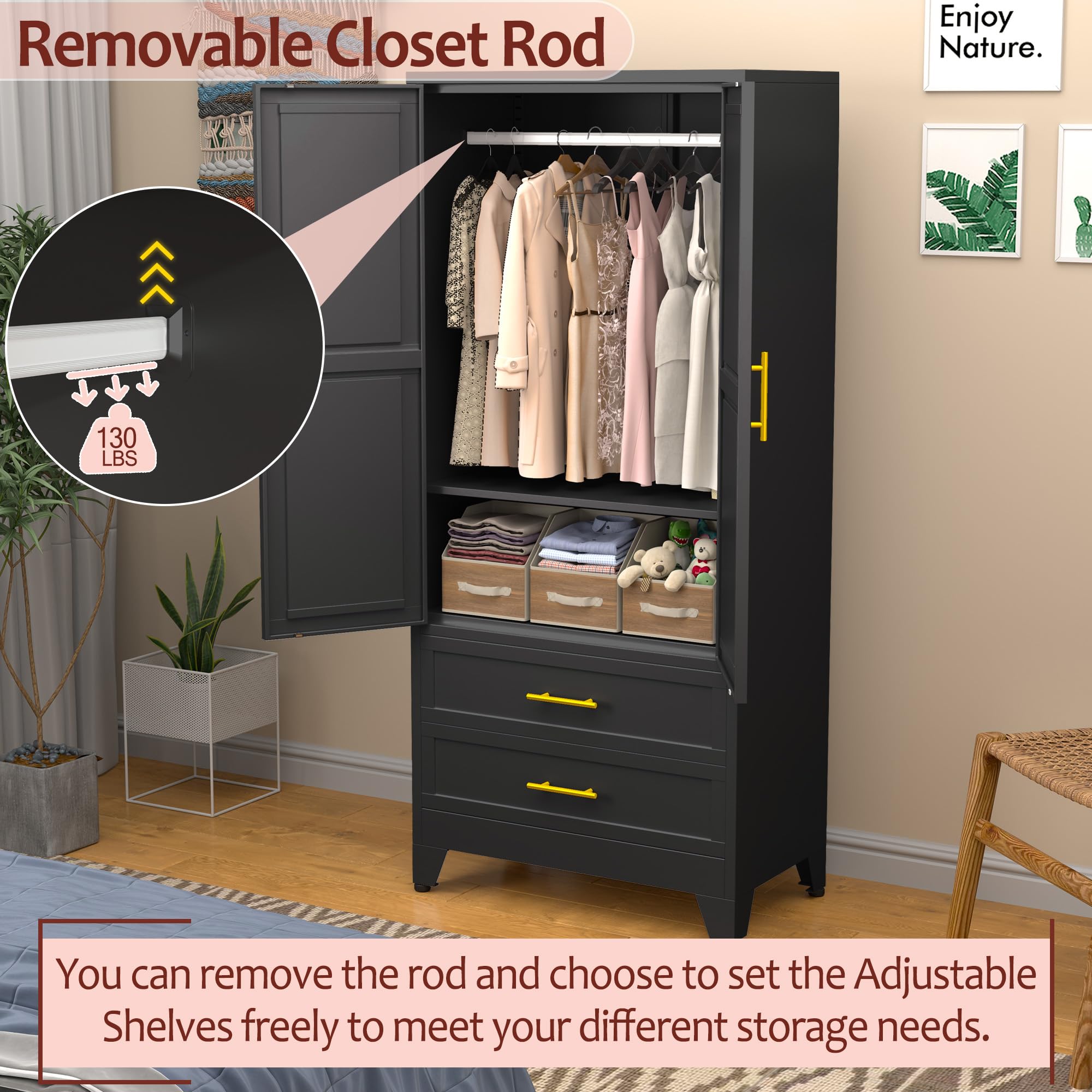 Black Metal Armoire Wardrobe Closet - 71