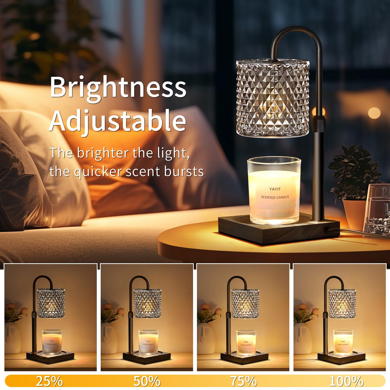 Adjustable Height Candle Warmer Lamp with Timer & Dimmer - 2 Bulbs Included for Jar Candles - Elegant Home Decor & Perfect Birthday Gift for Women - Ideal for Relaxation, Aromatherapy & Cozy Ambiance