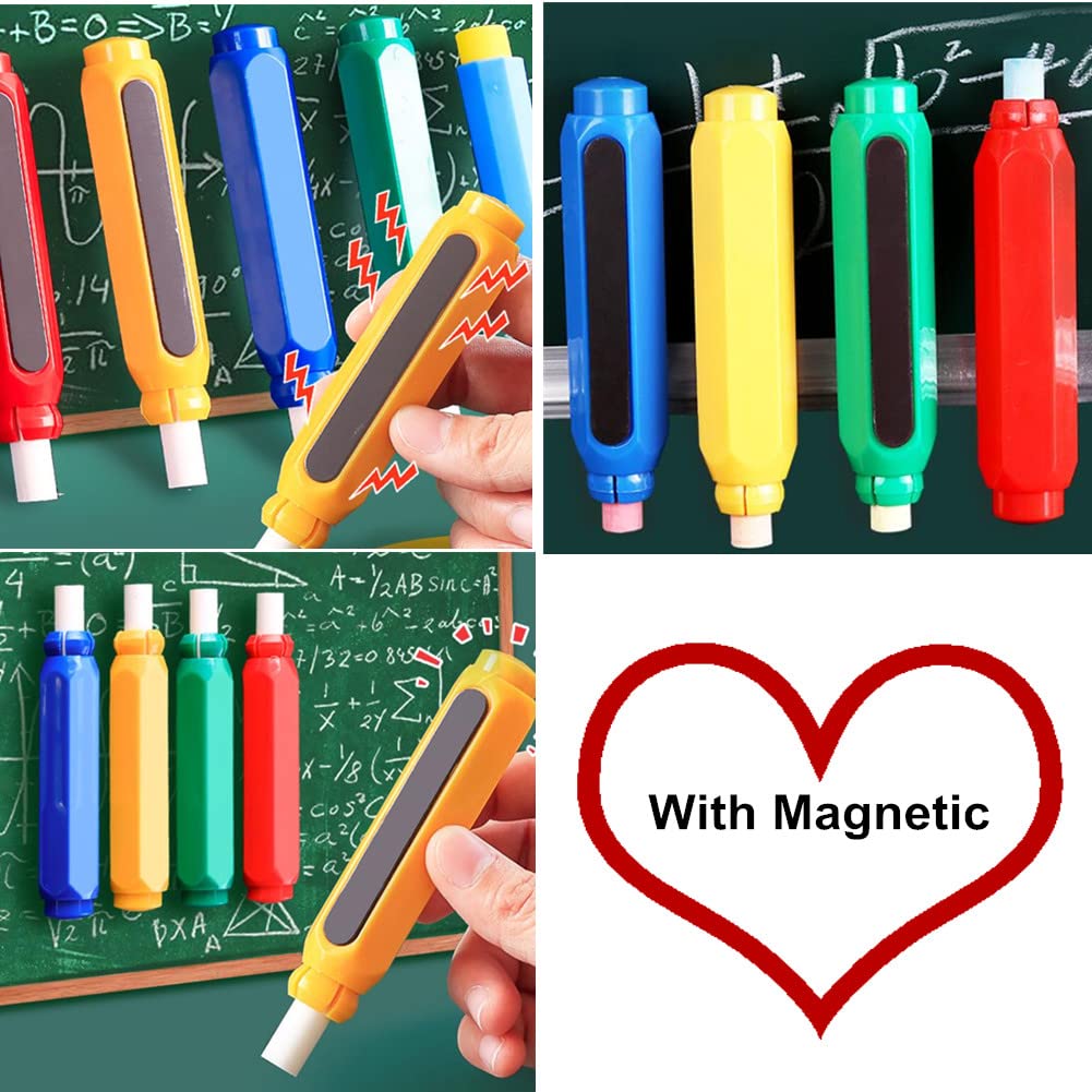 Magnetic Chalk Holders with Storage Case - 4 Pack Adjustable Chalk Clips for Teachers, School & Office - Blue, Green, Red, Yellow - Perfect for Whiteboards, Blackboards & Classroom Organization