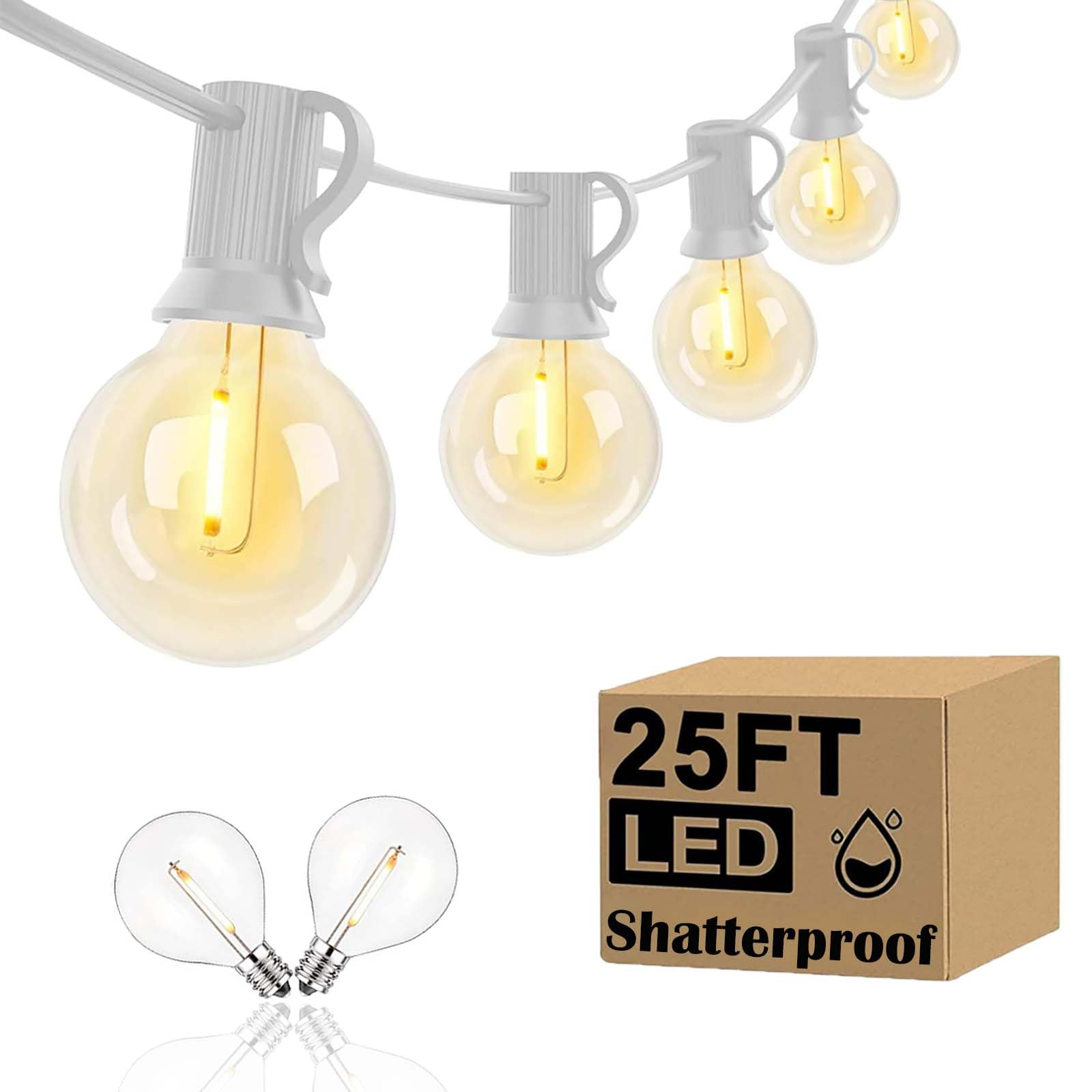 25Ft LED Outdoor String Lights - Connectable Dimmable Waterproof Patio Lights with 27 Shatterproof G40 Bulbs for Garden, Balcony, Backyard & Outdoor Decor | Perfect for Parties, Weddings & Evening Ambiance