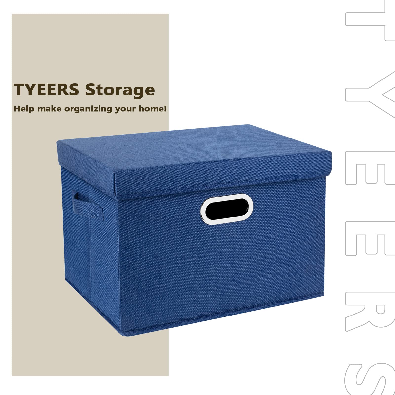 TYEERS Large Collapsible Storage Bins with Lids - 2 Pack Foldable Organization Bins for Closet, Clothes & Home Office Storage | Space-Saving Solution for Bedroom, Nursery & Garage - Classic Blue