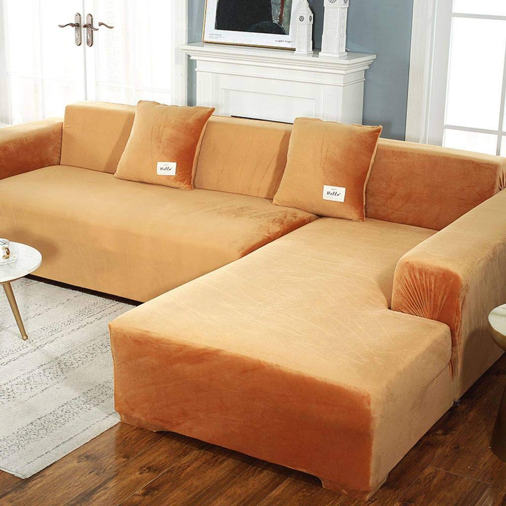 HKPLDE Velvet Plush Stretch Sofa Cover - Soft Velvet Slipcover for 3-Seater Couch & Loveseat | Furniture Protector for Living Room, Bedroom, Office | Washable & Non-Slip Sofa Cover (Set of 2)