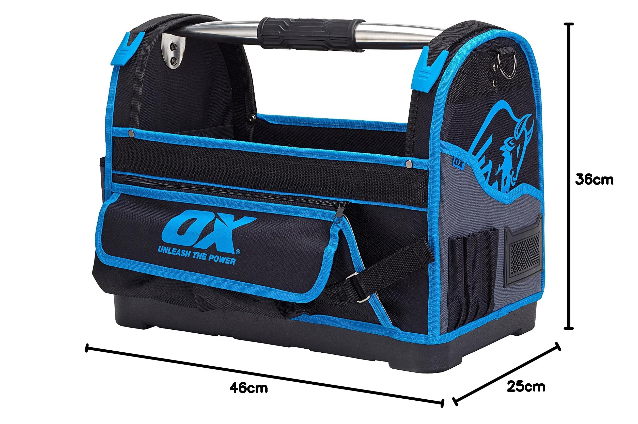 OX Pro 18-Inch Heavy Duty Open Tool Tote Bag - Durable Construction for Electricians, Contractors & DIY Projects - Perfect for Organizing Wrenches, Screwdrivers & Power Tools On Job Sites