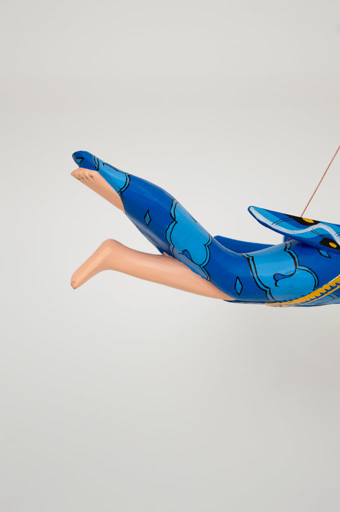 Blue Dewi Sri Goddess Flying Angel Hand Painted Sculpture - Handcrafted Hindu Statue for Home Altar, Yoga Studio Decor & Spiritual Gift