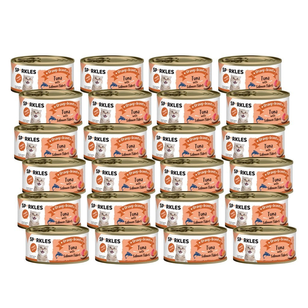 24-Pack Sparkles Gravylicious Jellylicious Wet Cat Food - 80g Cans with Chicken, Tuna & Salmon - Healthy Nutritious Meal for Adult & Senior Cats - Perfect for Daily Feeding & Weight Management