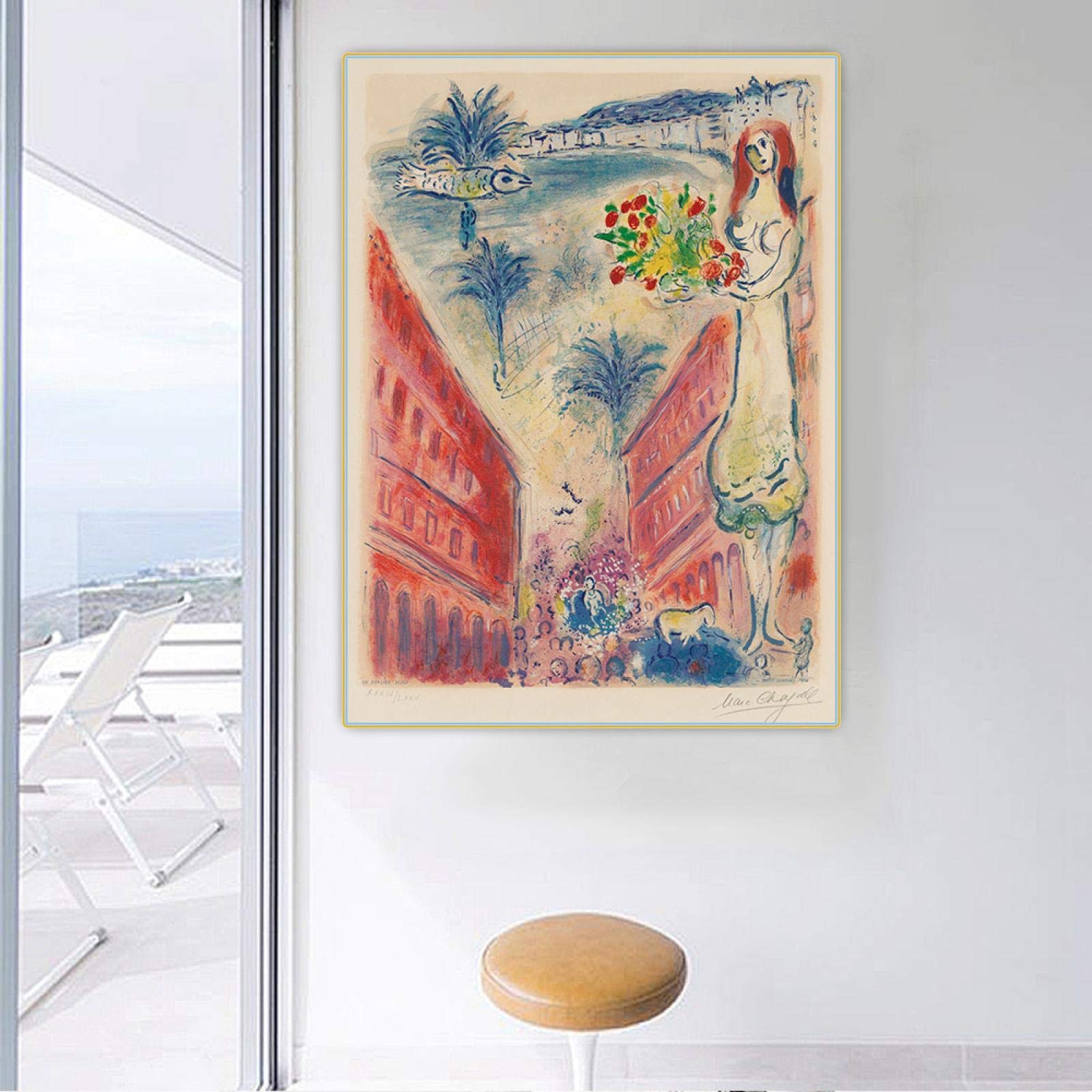 Framed Marc Chagall Art Prints - Avenue De La Victoire At Nice Famous Painting Reproduction on Canvas - Ready to Hang Wall Decor for Living Room, Bedroom & Office - 28x35 Inches (70x90cm) Stretched Canvas with Wooden Frame - Perfect for Home Decor, Housewarming Gifts & Art Collectors