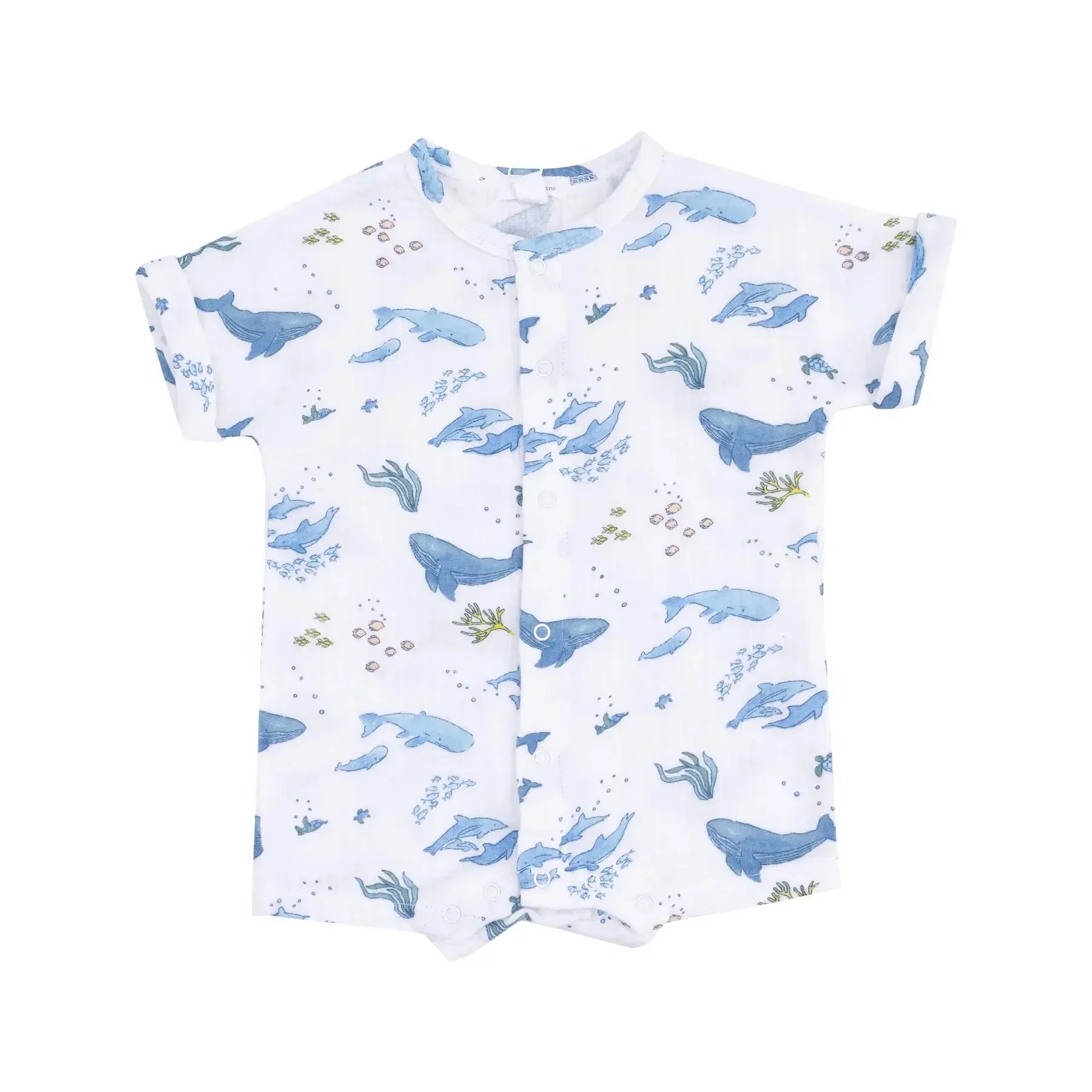 Angel Dear Organic Muslin Dolman Henley Shortie Romper - Soft Baby Boy & Girl Outfit with Watercolor Whales Print | Perfect for Playdates, Beach Trips & Summer Photoshoots