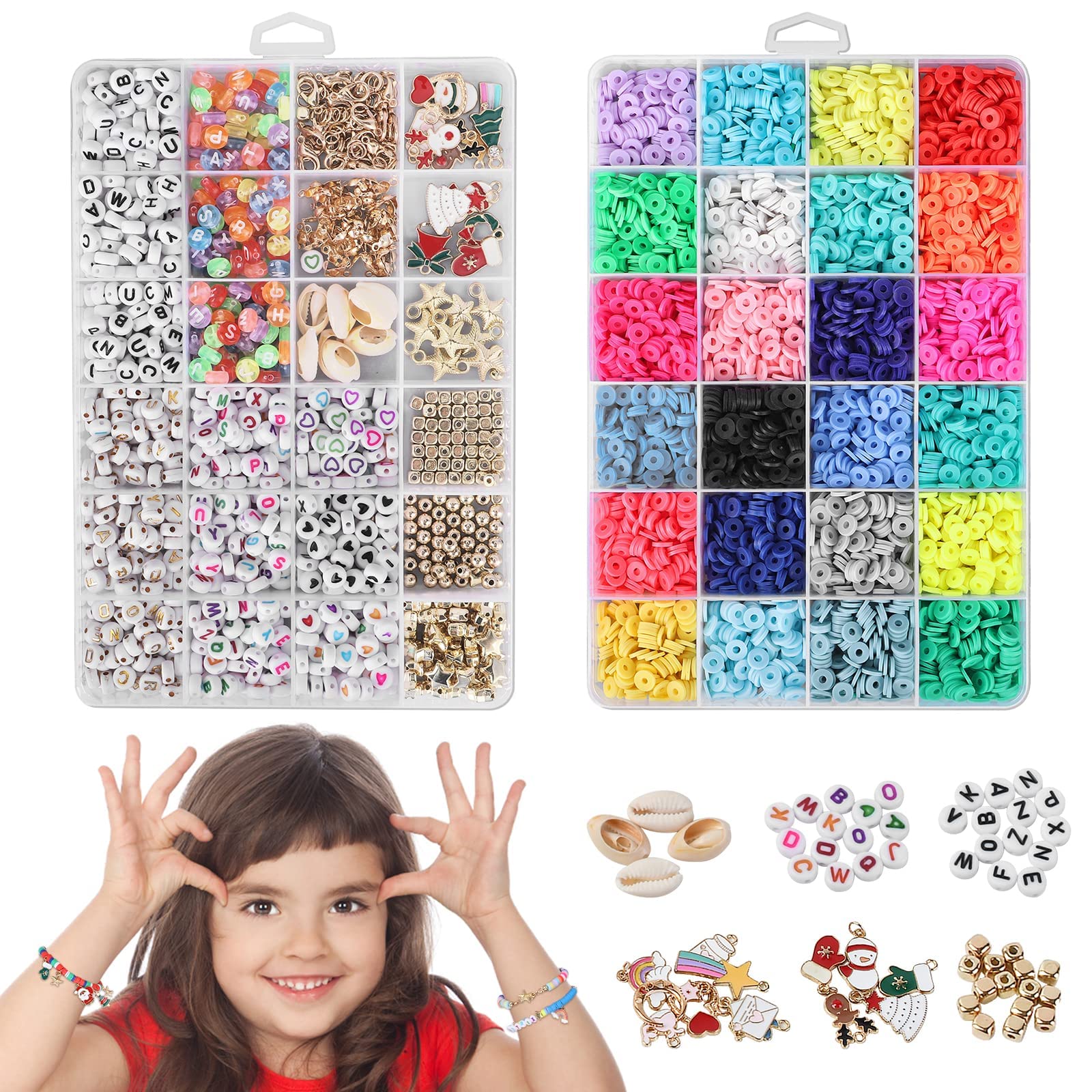 6000Pcs Polymer Clay Beads for Jewelry Making - 24 Color DIY Bracelet Kit with 600 Letter Beads & Charms, 6mm Heishi Beads | Perfect for Handmade Bracelets, Necklaces, DIY Crafts & Gifts for Teens and Adults