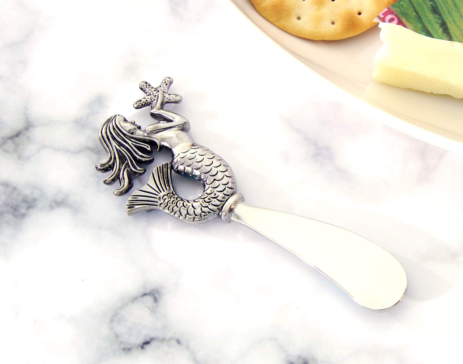 Premium 2-Piece Zinc Alloy Cheese and Butter Spreader Knife Set - Elegant Mermaid Design for Cheese Boards, Charcuterie Platters & Dinner Parties