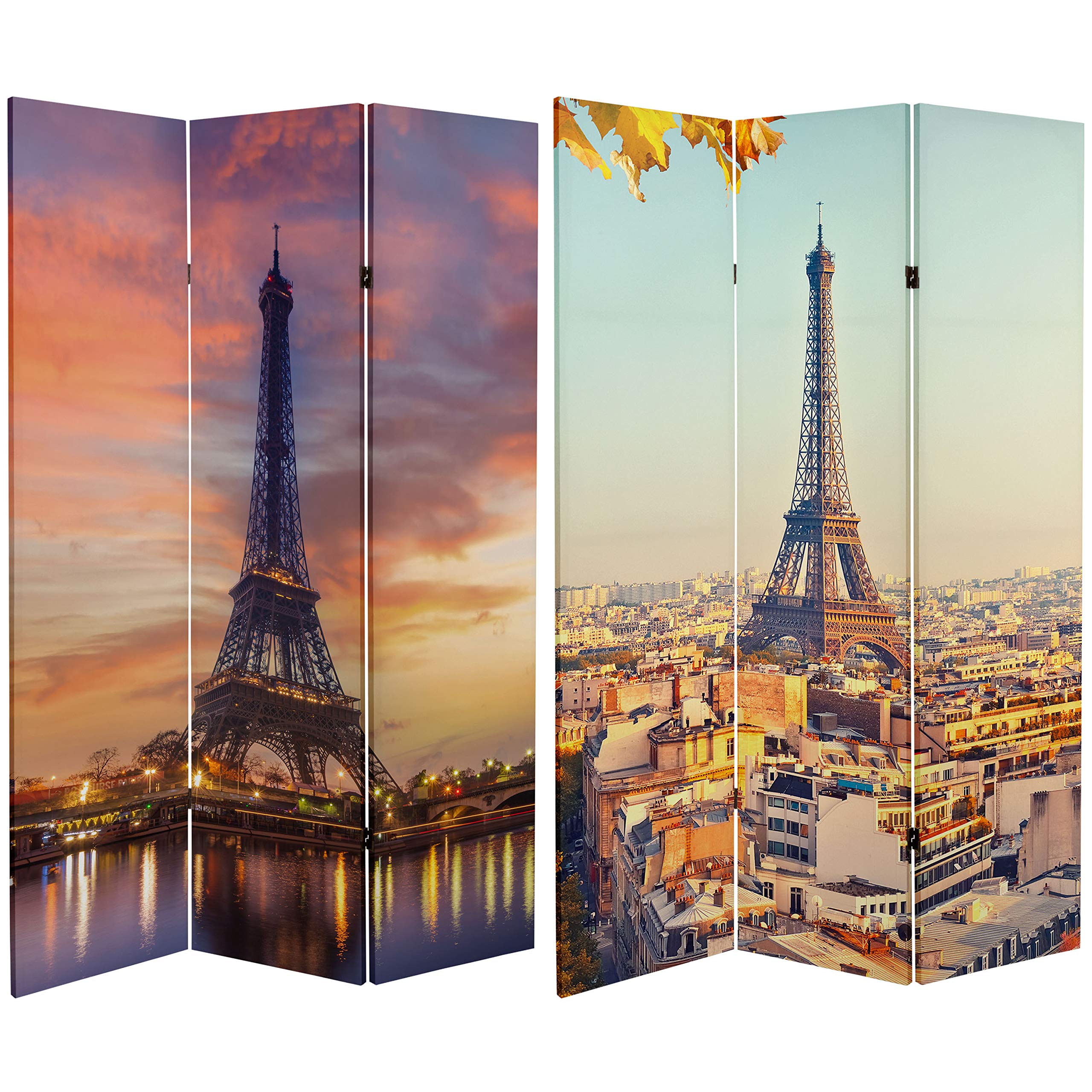 6 ft. Tall Double Sided Eiffel Tower Sunset Canvas Room Divider - Red Lantern Design for Home Decor, Office Partition & Event Backdrop | Multicolor Decorative Screen for Living Room, Wedding, Party & Photo Booth