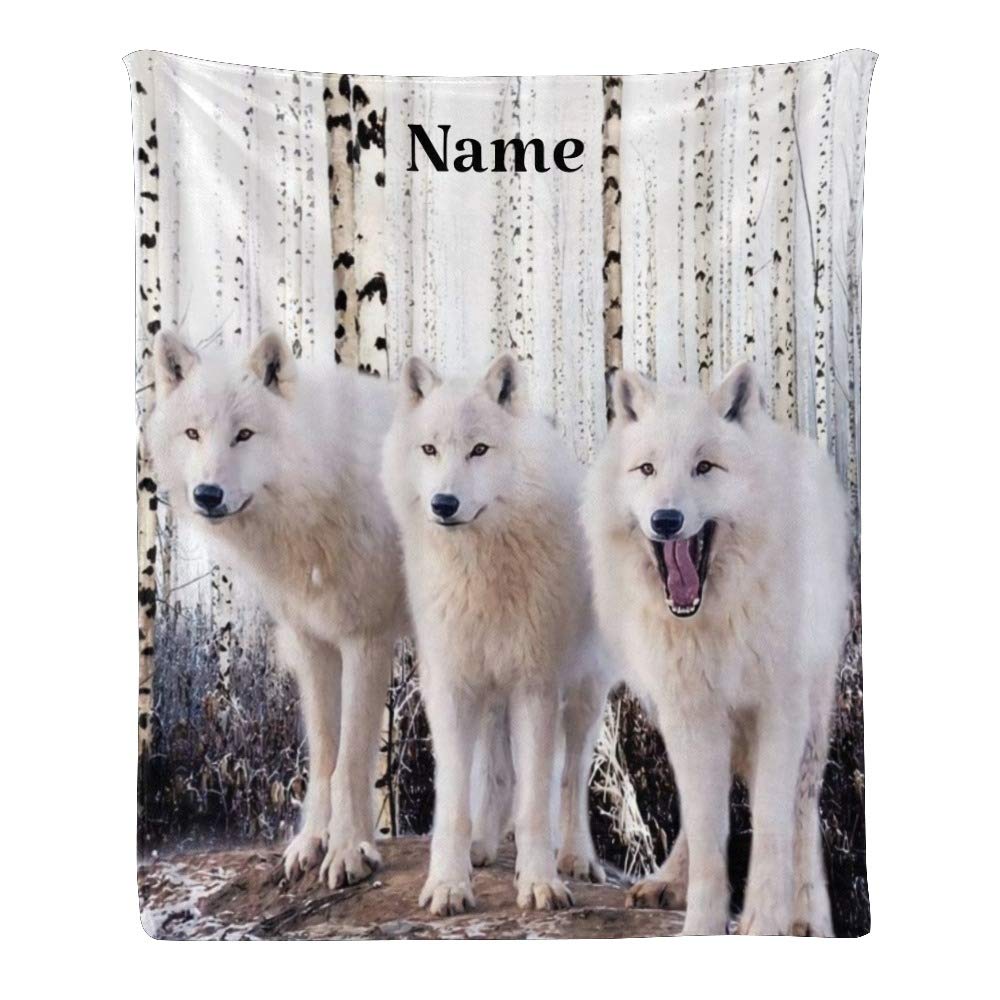 Custom Personalized Wolf Fleece Throw Blanket with Name Text - 50x60 Inch Soft Cozy Blanket for Gifts, Bedroom, Couch & Outdoor Use