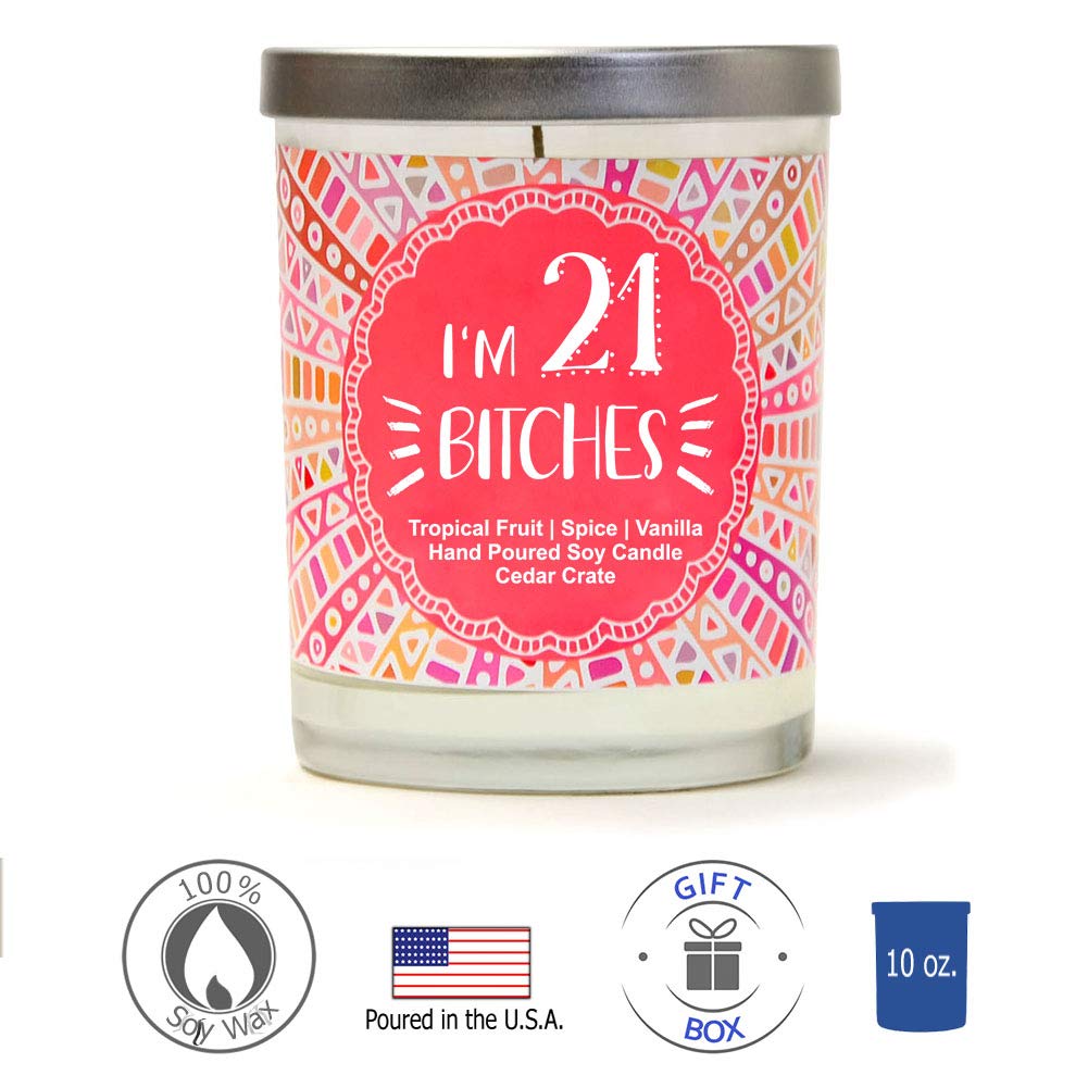 21st Birthday Gift for Women - Funny Scented Candle with Tropical Fruit, Spice & Vanilla Aromas | Perfect Present for Daughter, Son, Best Friend, Sister or Cousin | Great for Birthday Parties, Dorm Decor & Relaxation Moments