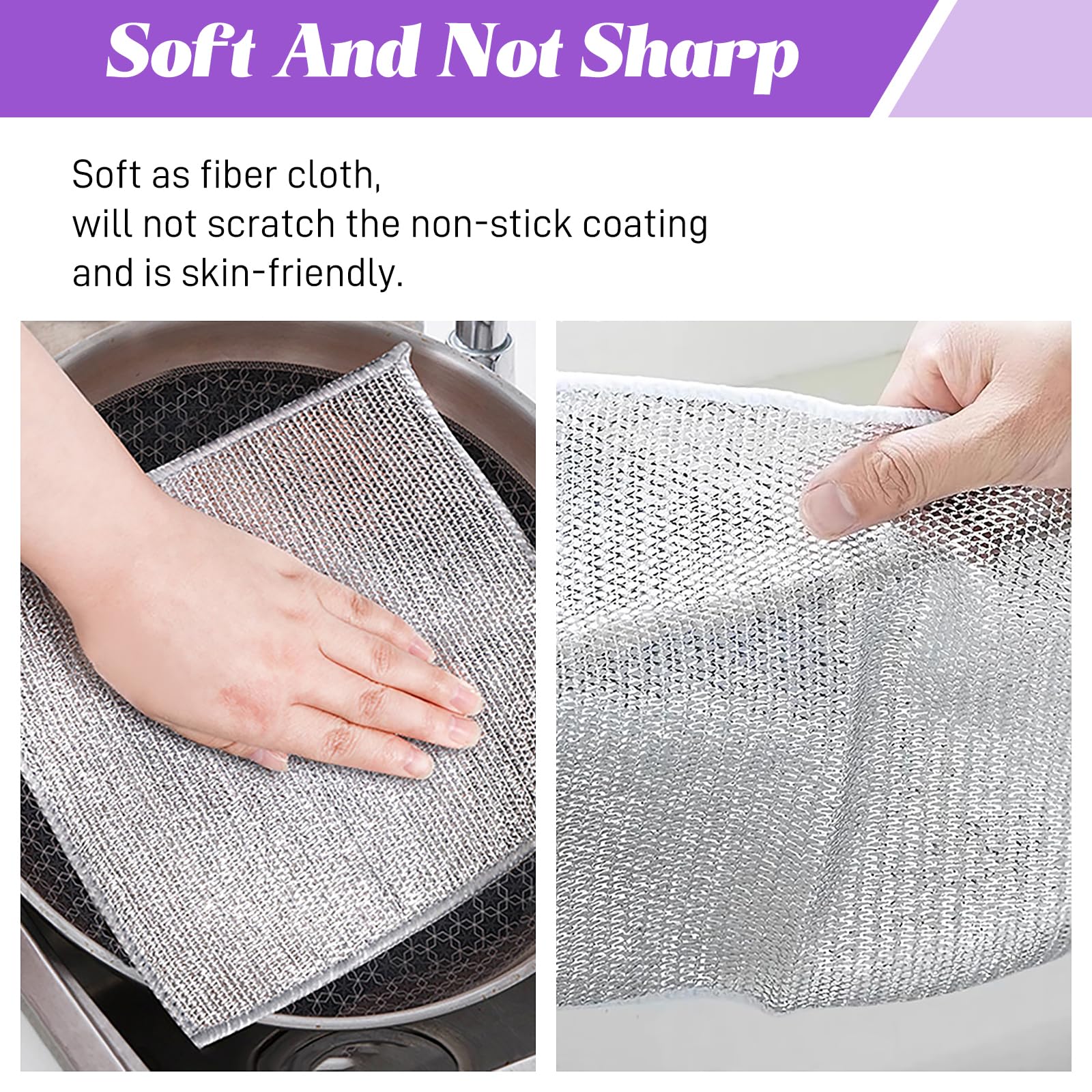 20 Pack Silver Wire Mesh Dish Cloths - Non-Scratch Cleaning Rags for Dishes, Sinks, Countertops & Stove Tops | Durable, Easy Rinse & Machine Washable | Perfect for Kitchen Cleaning & Household Chores