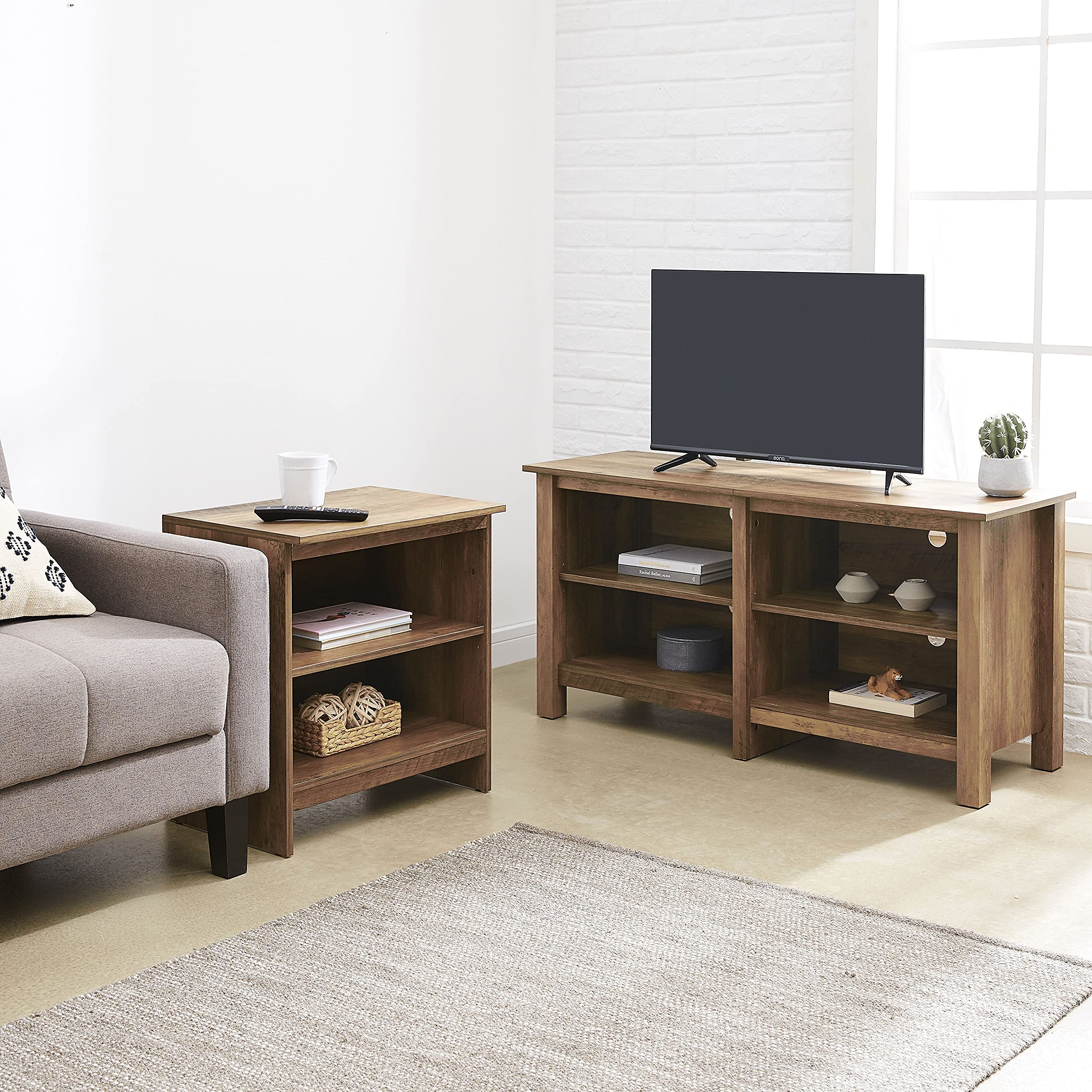 Rustic Oak TV Stand 70 Inch - Modern Entertainment Center with Storage for Living Room, Bedroom & Home Theater | ROCKPOINT Media Console
