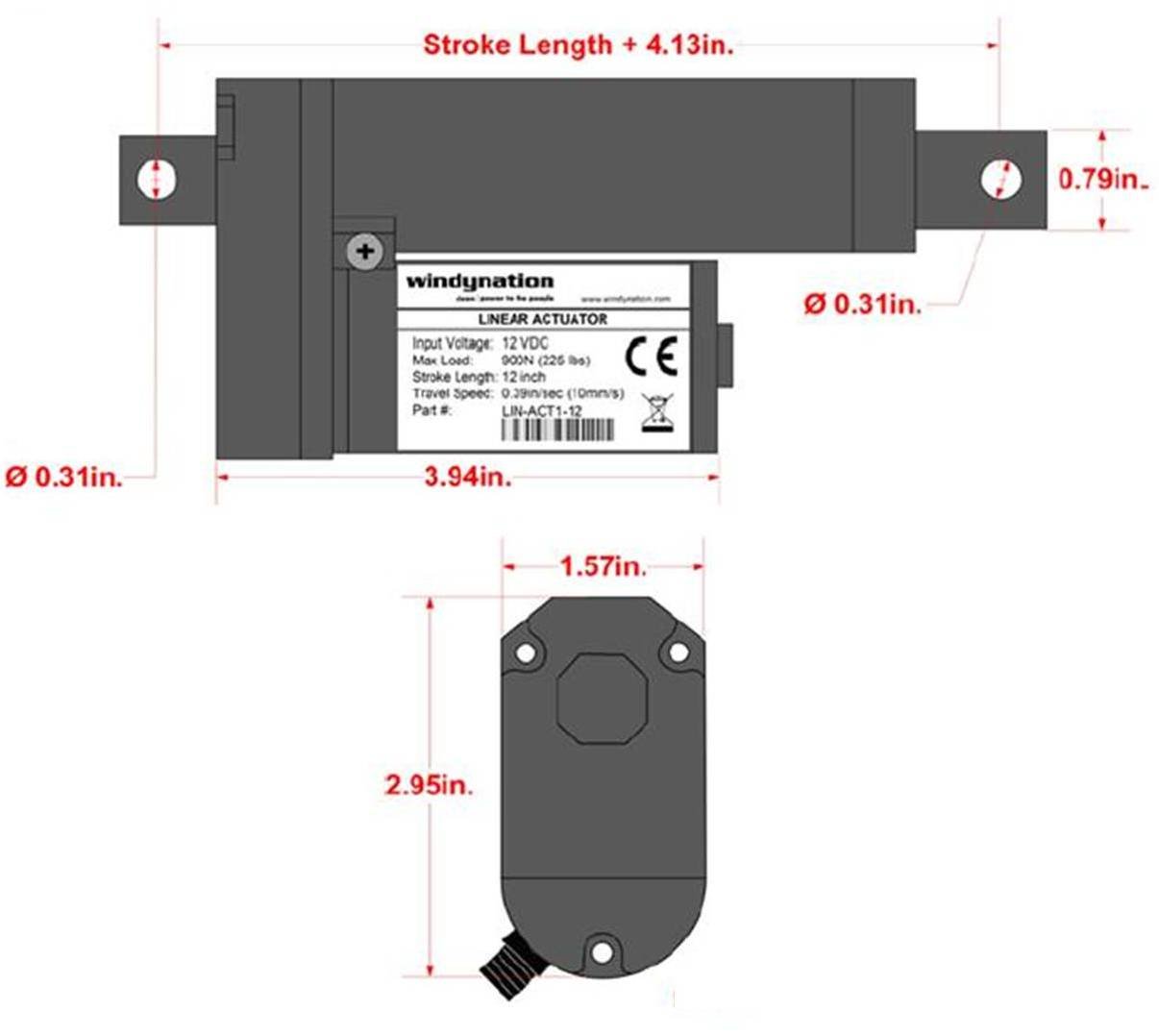 WindyNation 12V Linear Actuator Kit with Power Supply, DPDT Up Down Switch, Mounting Brackets & Connectors - 4 Inch Stroke, Momentary Switch - Perfect for DIY Projects, Home Automation, RV, Marine & Industrial Applications