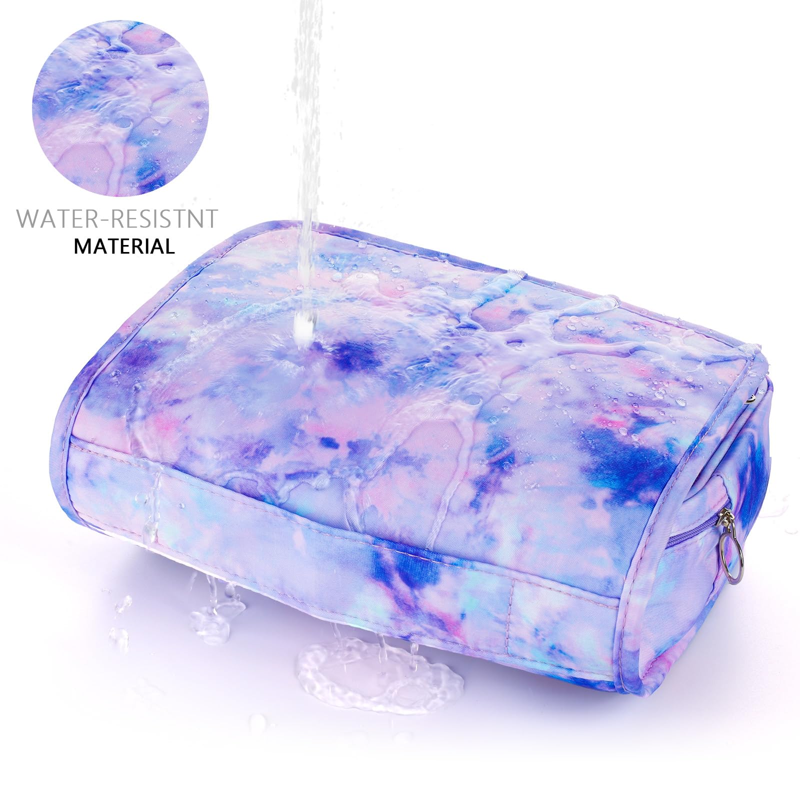 Waterproof Tie Dye Purple Travel Toiletry Bag for Girls - Kids Hanging Cosmetic & Makeup Organizer for Toddlers - Perfect for School Trips, Sleepovers & Family Vacations