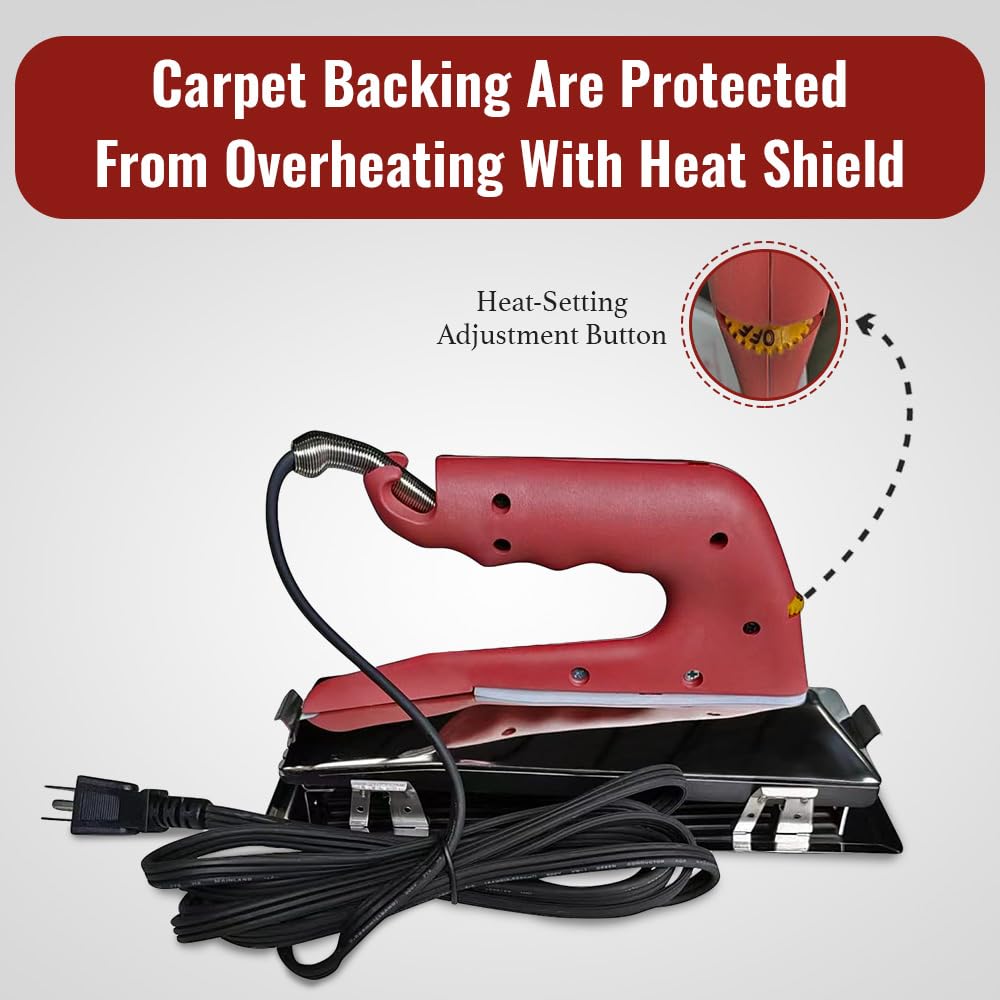 800-Watt 10-Inch Carpet Seaming Iron with Joining Tape - Professional Heat Bond Seamer for Carpet Installation & Repair, Includes Red Stitch Roller & Spiked Star Grooming Tool - Perfect for Home Renovation, Flooring Projects & DIY Carpet Repairs