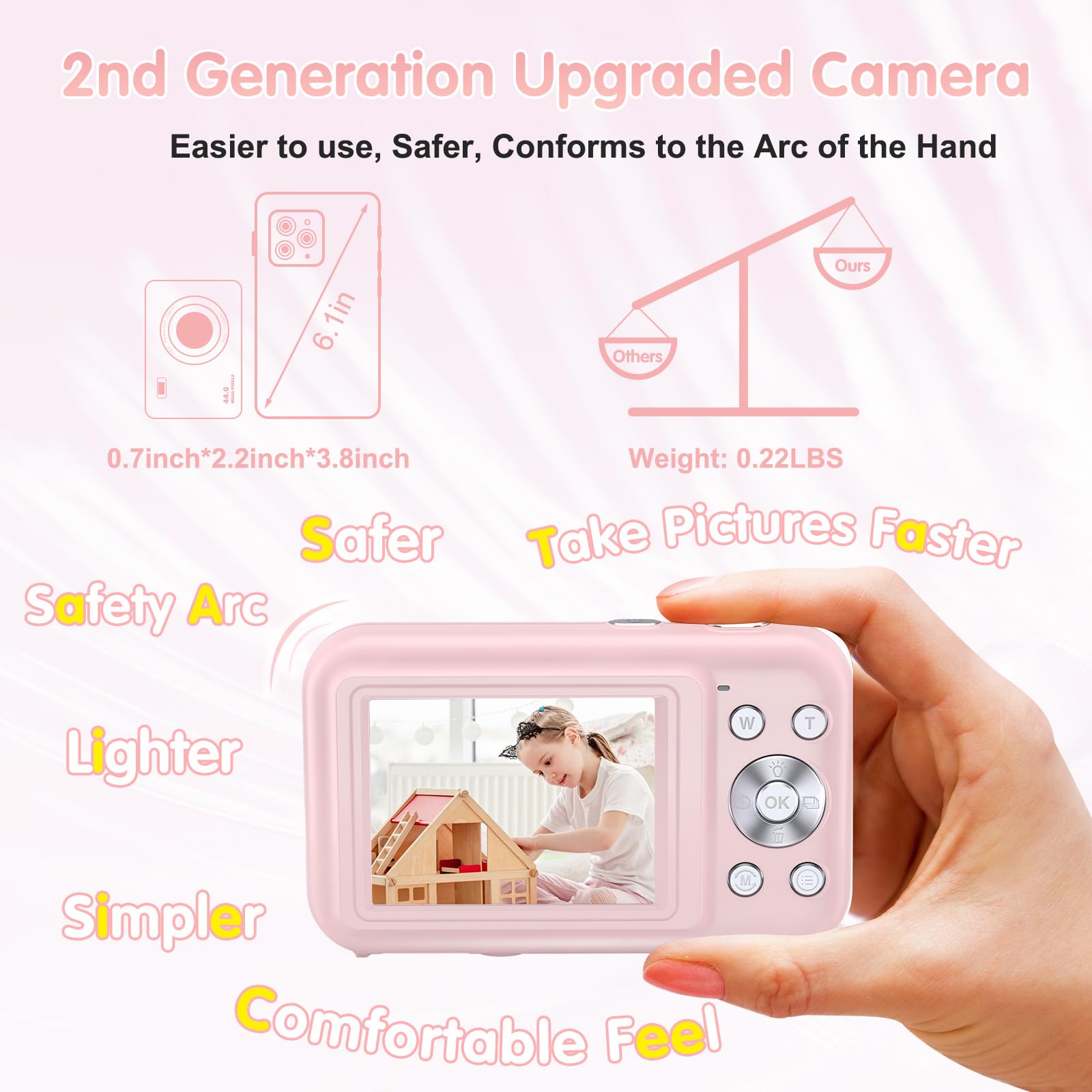 44MP Kids Digital Camera with 1080P FHD Video, 16X Zoom & Anti-Shake - 32GB Memory Card Included | Perfect Gift for Teens, Boys & Girls | Compact Point and Shoot Camera with Fill Flash (Pink) | Great for Birthday Gifts, Travel Photography & First-Time Photographers