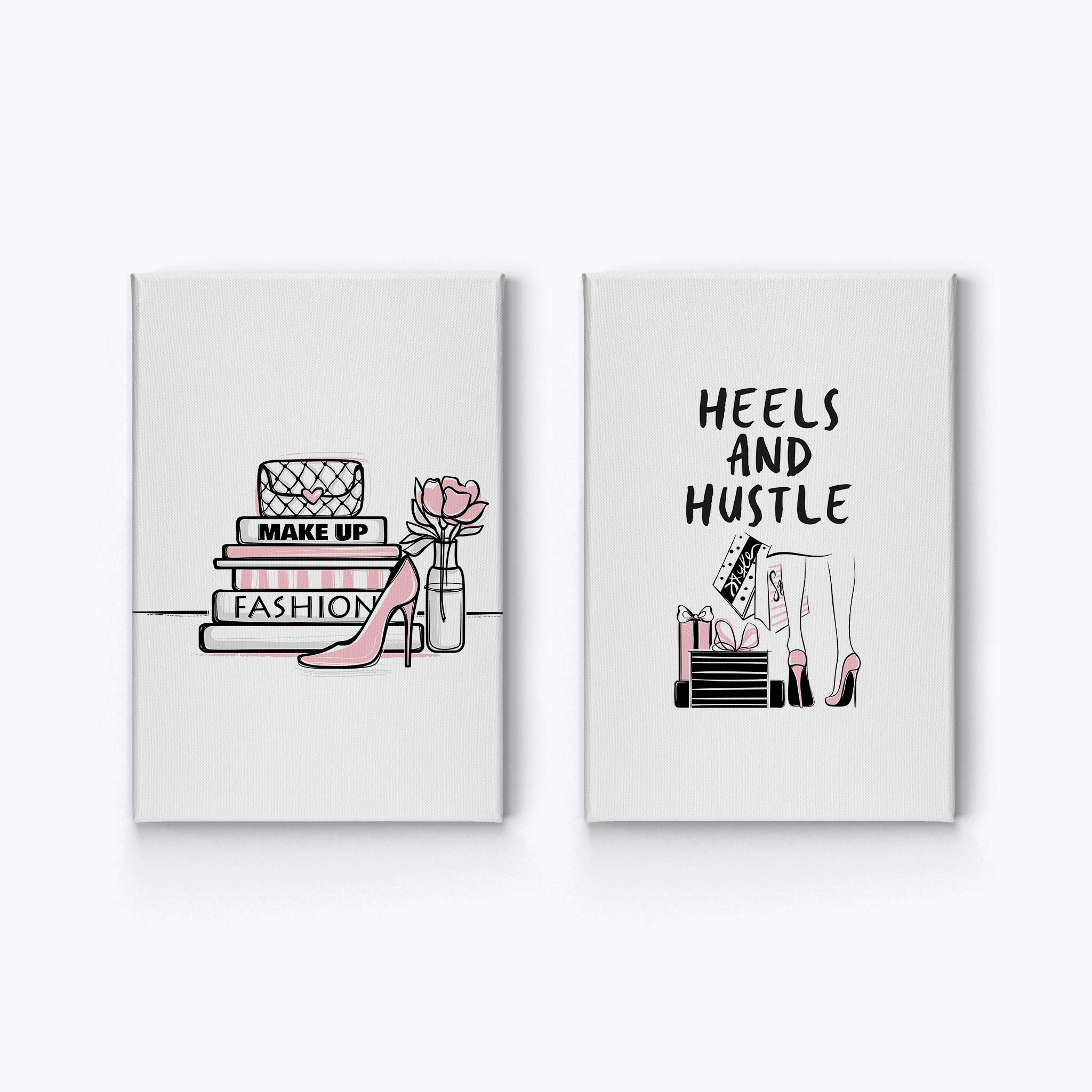Glam Fashion Canvas Wall Art Set - 2 Piece Pink, Black & White Motivational Quote Prints for Office, Dorm, Bedroom & Living Room Decor (12x8 Inches, Ready to Hang) - Perfect for Women's Spaces & Inspirational Home Design