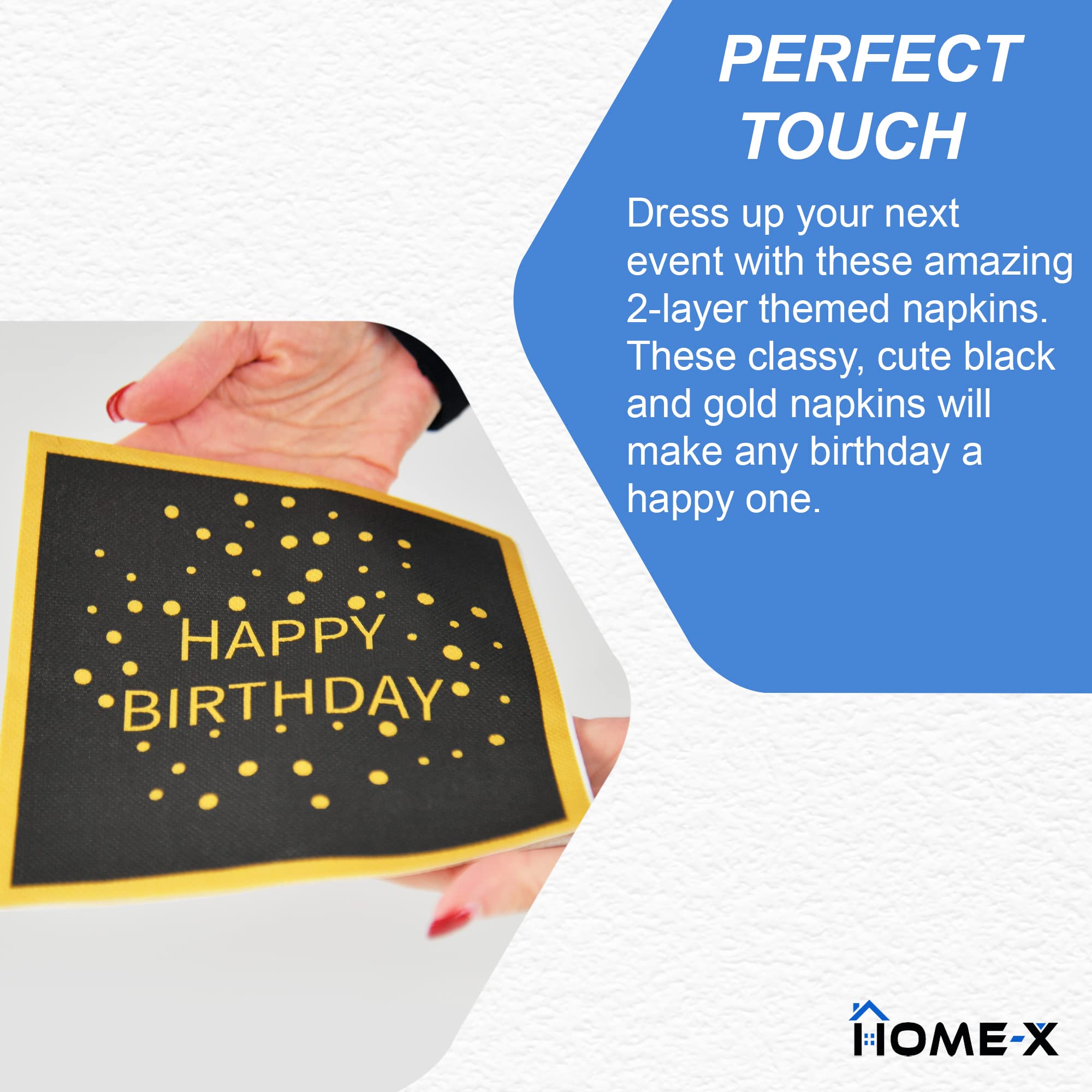 Happy Birthday Black and Gold Paper Napkins - 48 Count, 6.5