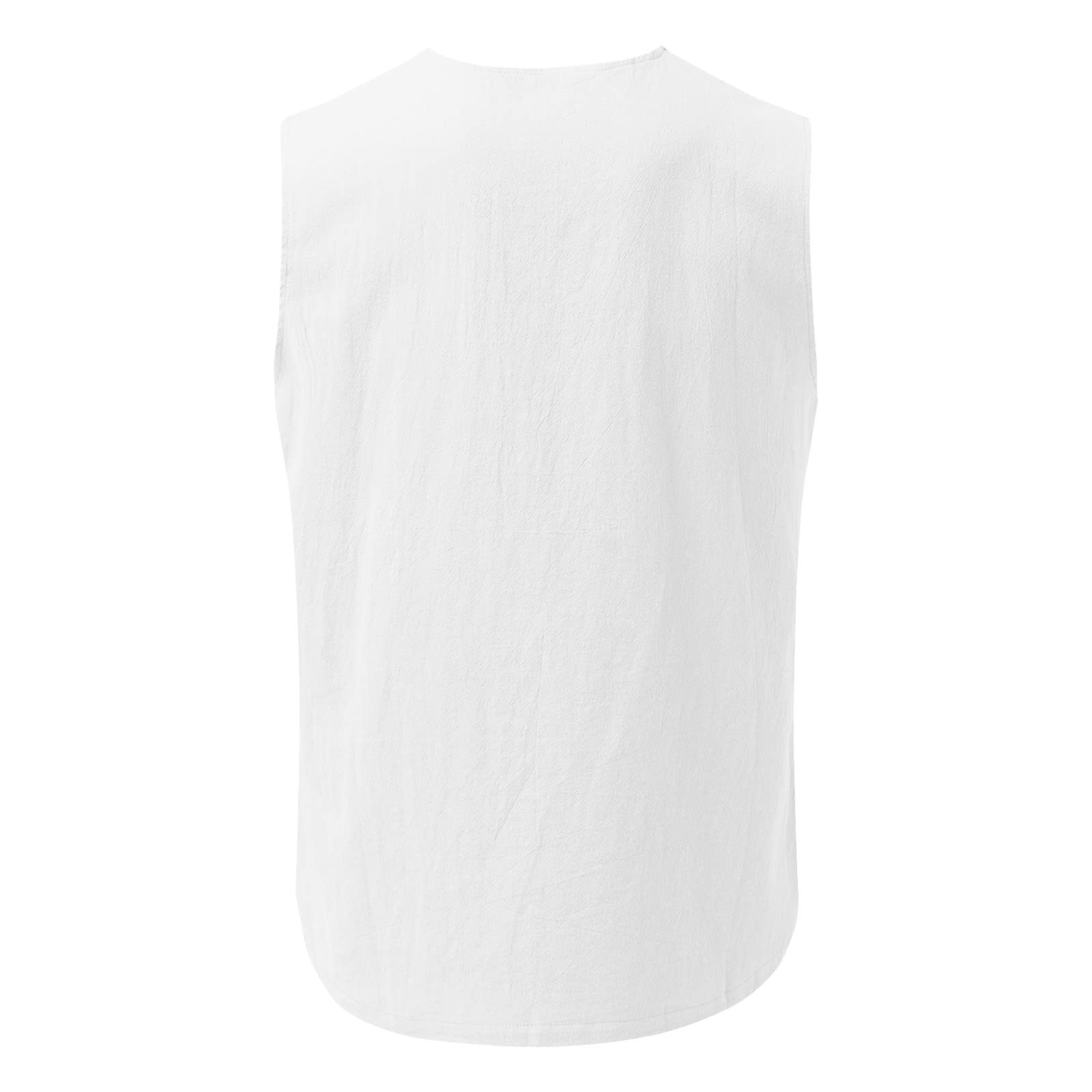 Men's Linen Cotton Sleeveless V-Neck Tank Top - Breathable Summer Casual Tee with Pockets for Beach, Gym & Outdoor Activities | Hippie Style Lace-Up Muscle Shirt