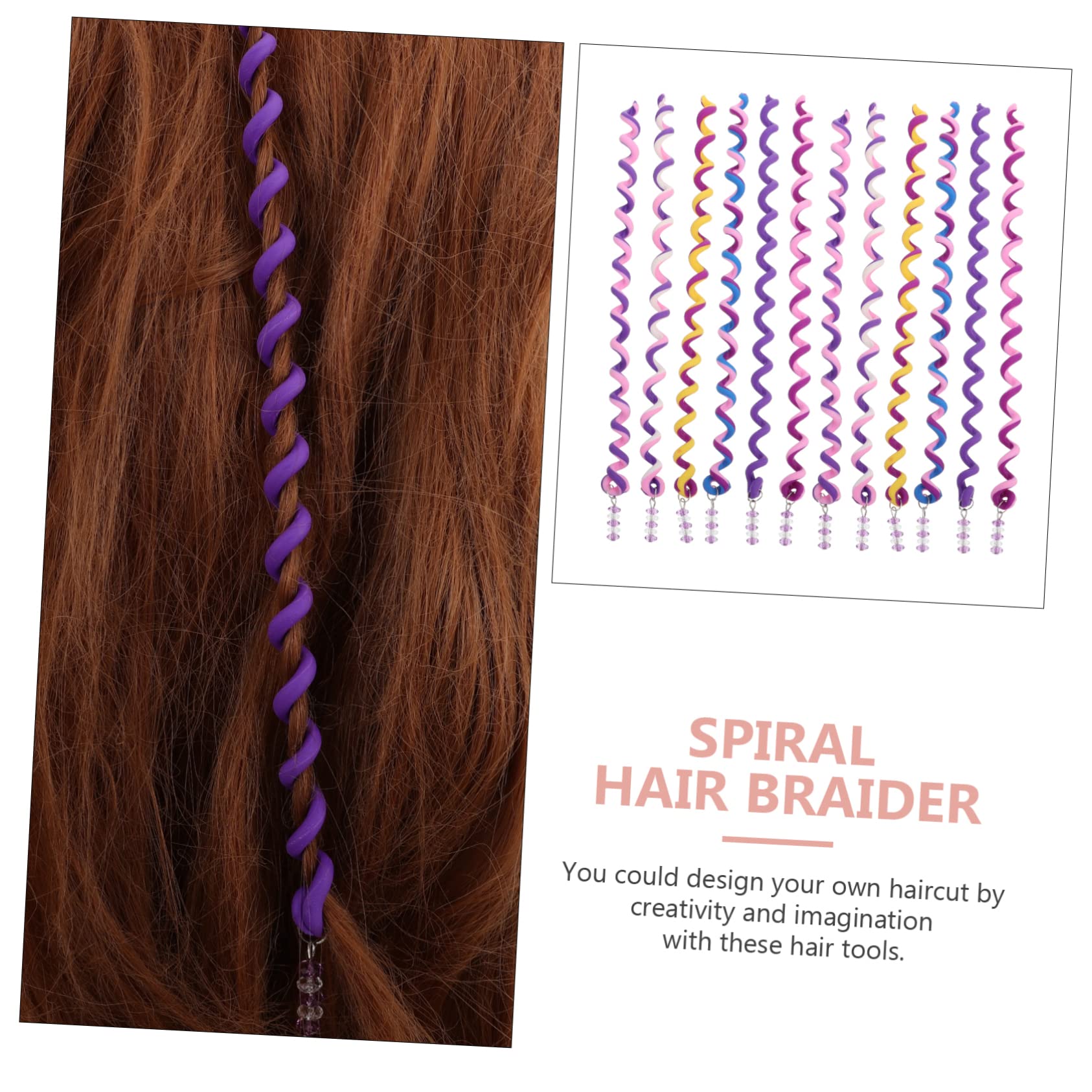 FOMIYES 24pcs Spiral Hair Curling Clips - Braiding Tool with Rubber Bands & Hair Beads for Girls - Purple Polymer Clay Hair Waver for Kids - Perfect for School, Parties & DIY Hairstyles