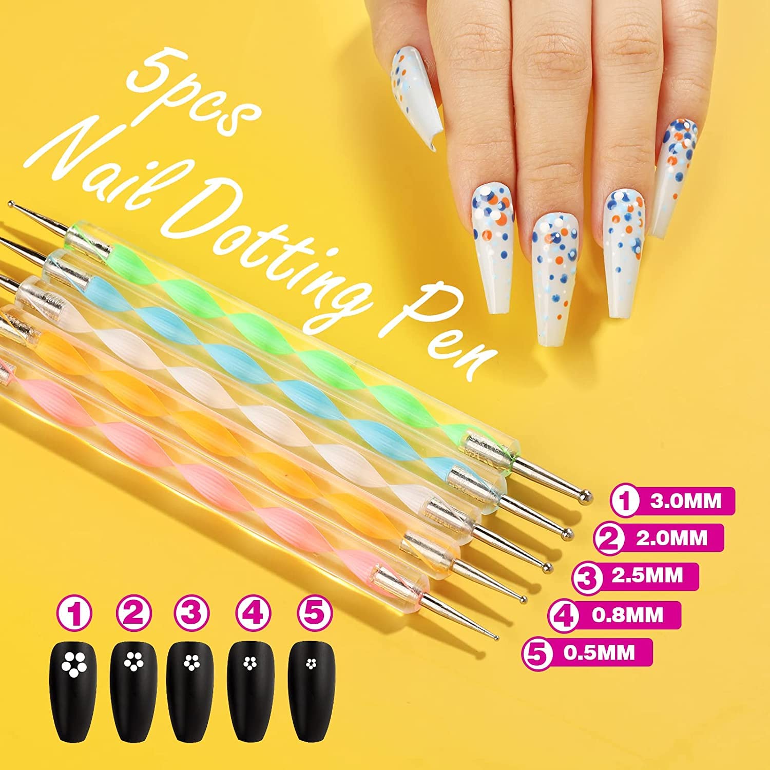 20PCS Professional Nail Art Kit with 15 Painting Brushes & 5 Dotting Pens - Perfect for Acrylic Nails, Gel Polish, DIY Manicure at Home or Salon