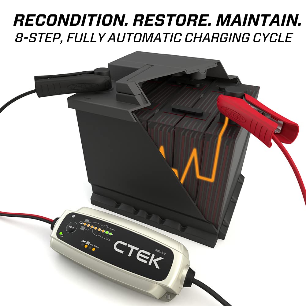 CTEK (40-255) CT5 Time To Go 12V Battery Charger & Maintainer - 12 Volt Car Battery Charger with Accessories for Automotive, Motorcycle, Boat & RV - Perfect for Winter Storage & Long-Term Maintenance