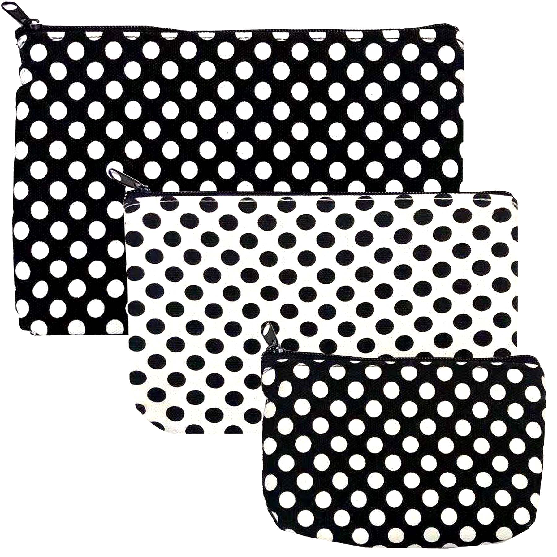 3 Pack Stylish Multifunctional Makeup Bags for Women - Cosmetic Organizer, Travel Toiletry Pouch, Storage Purse (Black Dot/White Dot) - Perfect for Travel, Gym & Daily Essentials Organization