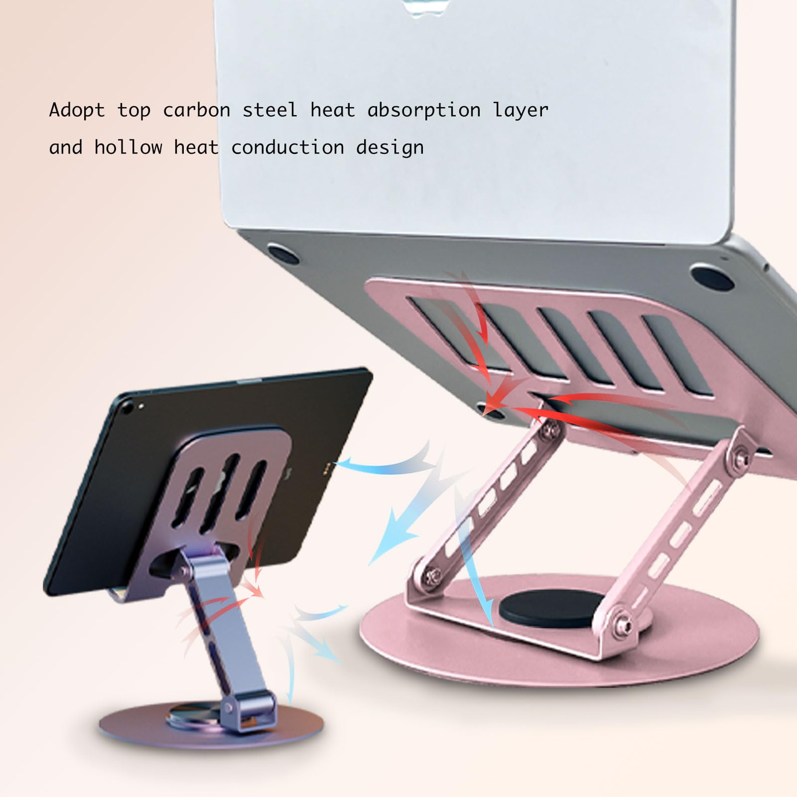 360° Rotating Adjustable Metal Phone Holder & Laptop Stand - Dual Rotary Shaft, Foldable Design (Purple & Grey) - Compatible with All Smartphones & Laptops - Perfect for Home Office, Gaming, and Video Conferencing