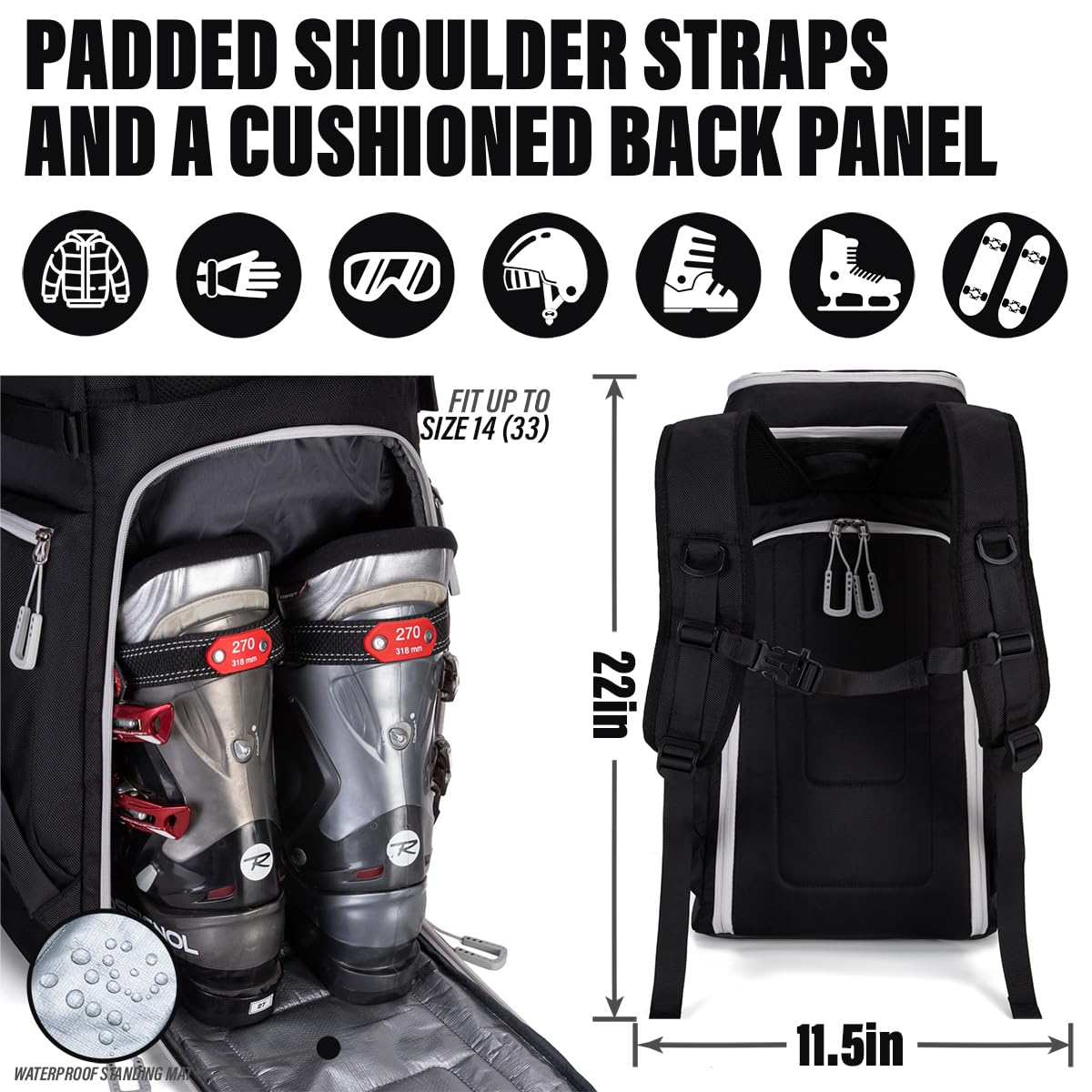 Durable 60L Ski Boot Backpack - Water-Resistant Snow Gear Bag for Boots & Helmet | Travel & Snowboarding