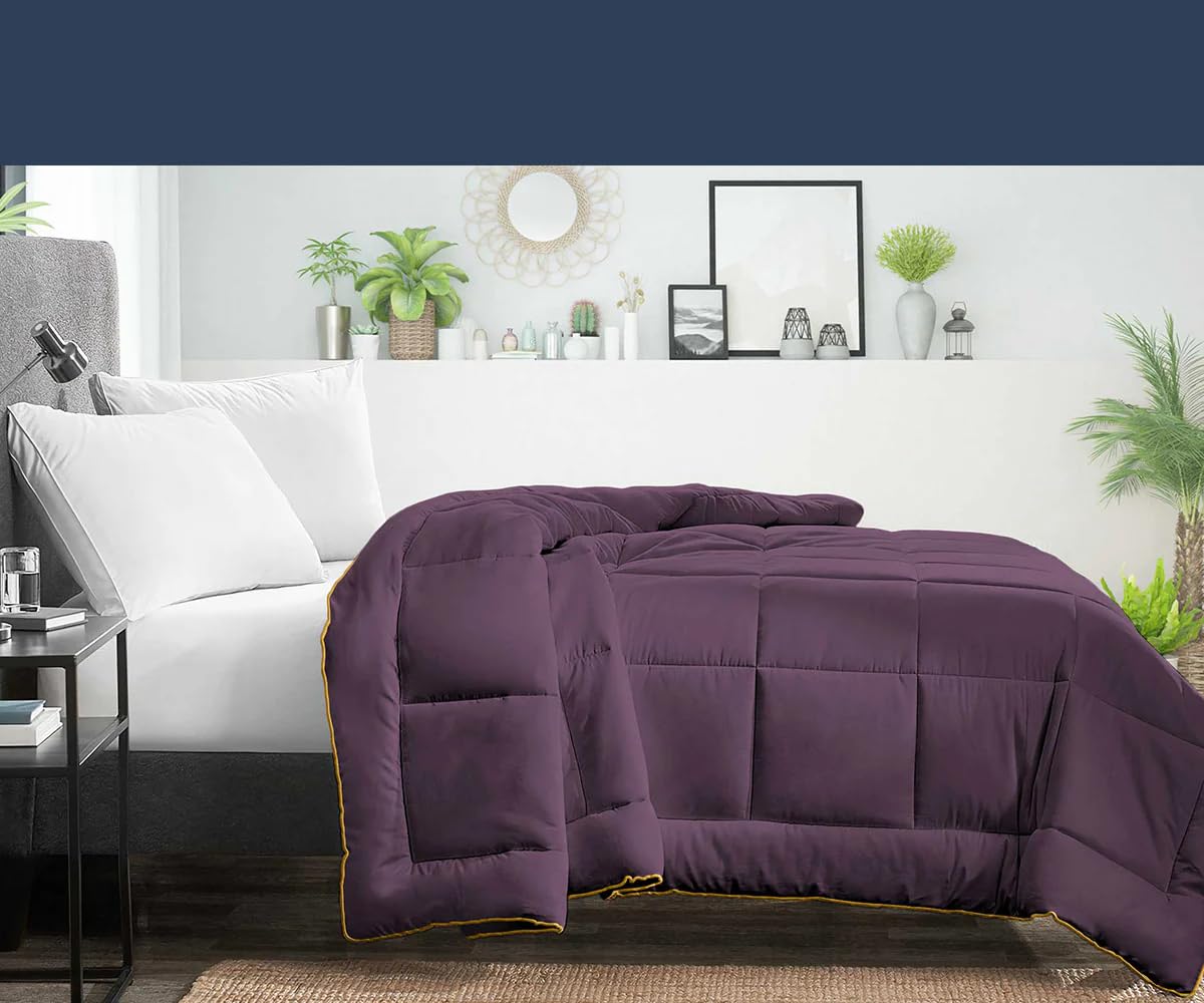 Premium 1000 TC Goose Down Alternative Comforter Set - Full/Queen Size, Ultra-Soft 100% Egyptian Cotton - All Season Luxury Bedding (Plum) for Cozy Bedroom & Guest Room Decor