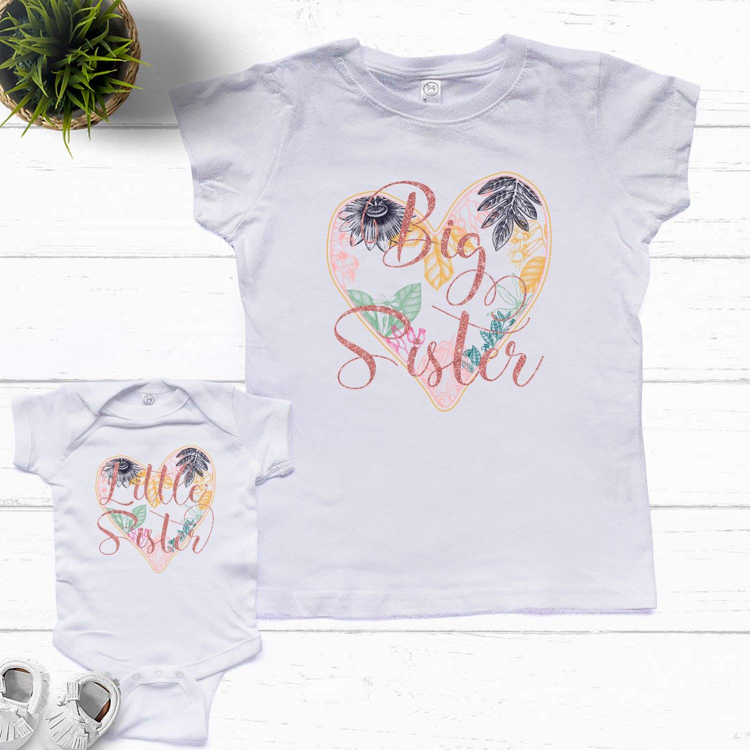 NanyCrafts Matching Sister Outfits - Cute Big Sister Little Sister T-Shirts for Baby Girls | Perfect for Family Photos, Sibling Bonding & Special Occasions