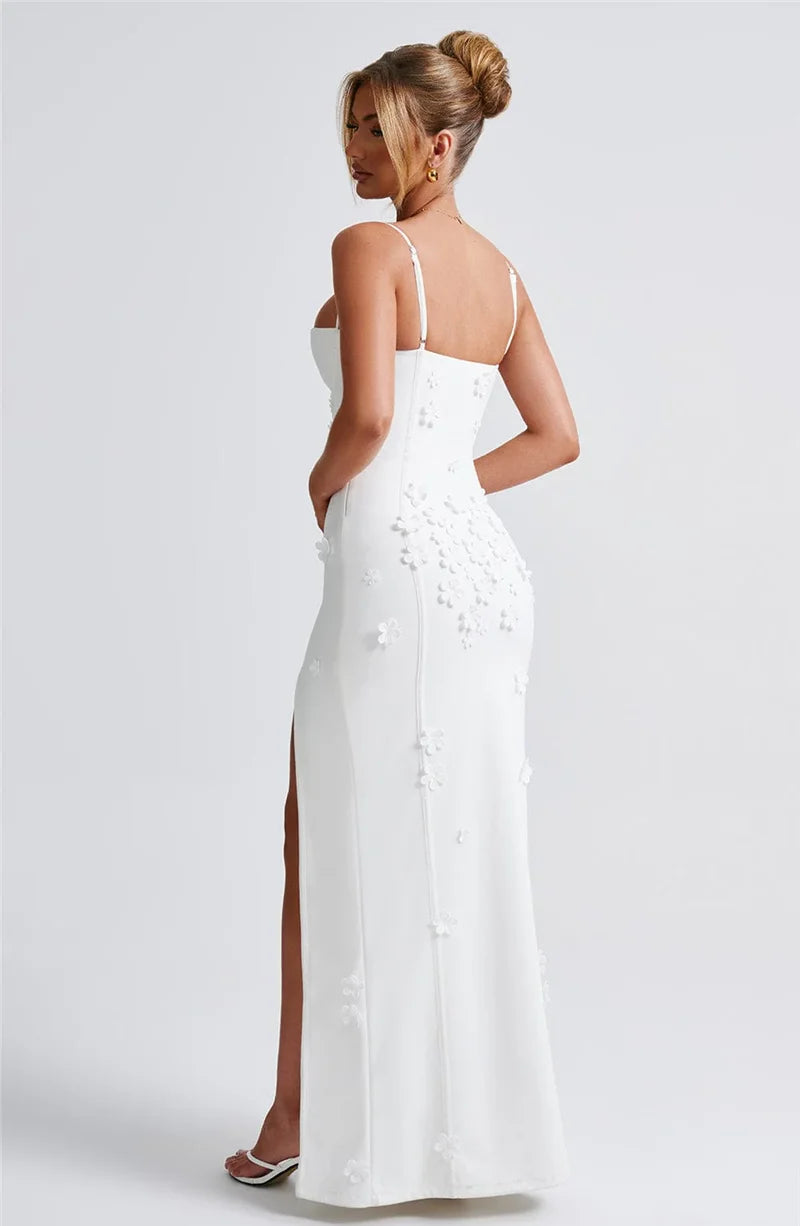3D Floral Spaghetti Strap Sexy Maxi Dress for Women - Off Shoulder Backless Thigh High Split Evening Gown | Perfect for Club Parties, Date Nights & Summer Vacations