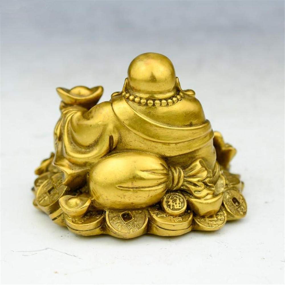 Golden Wealth Toad & Laughing Buddha Statue - Brass Buddhist Sculpture for Home Decor, Feng Shui, Office & Meditation Space | Handcrafted Spiritual Art & Gift