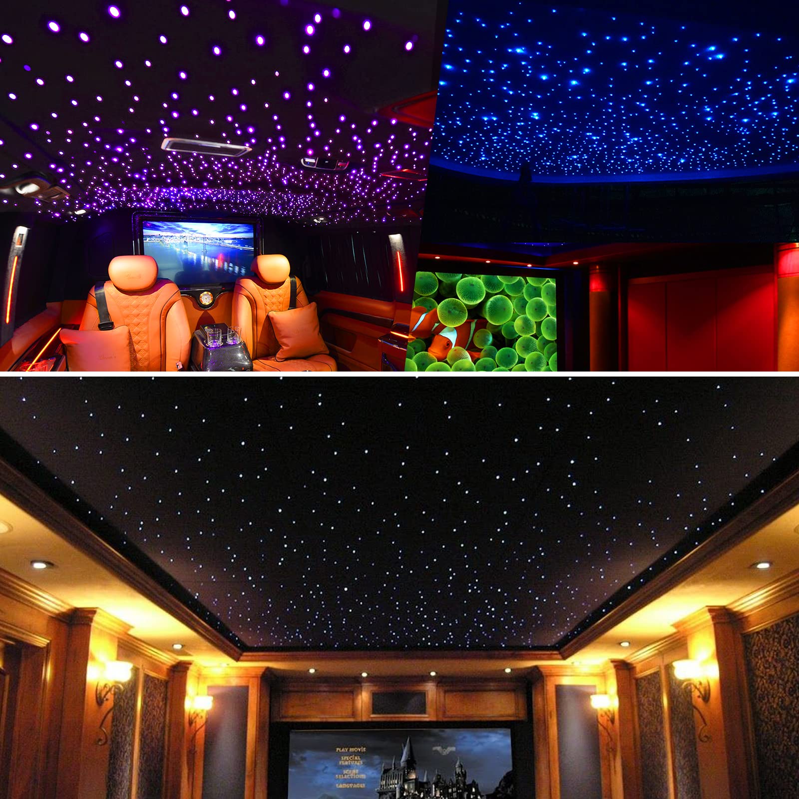 CHINLY 32W 800-Piece 9.8ft Twinkle Fiber Optic Lights Kit with Bluetooth APP Control & Remote - RGBW Star Ceiling Lights for Cars, Home Theaters, Pools, and Bedrooms | Create Starlight Effects for Parties, Relaxation & Decoration