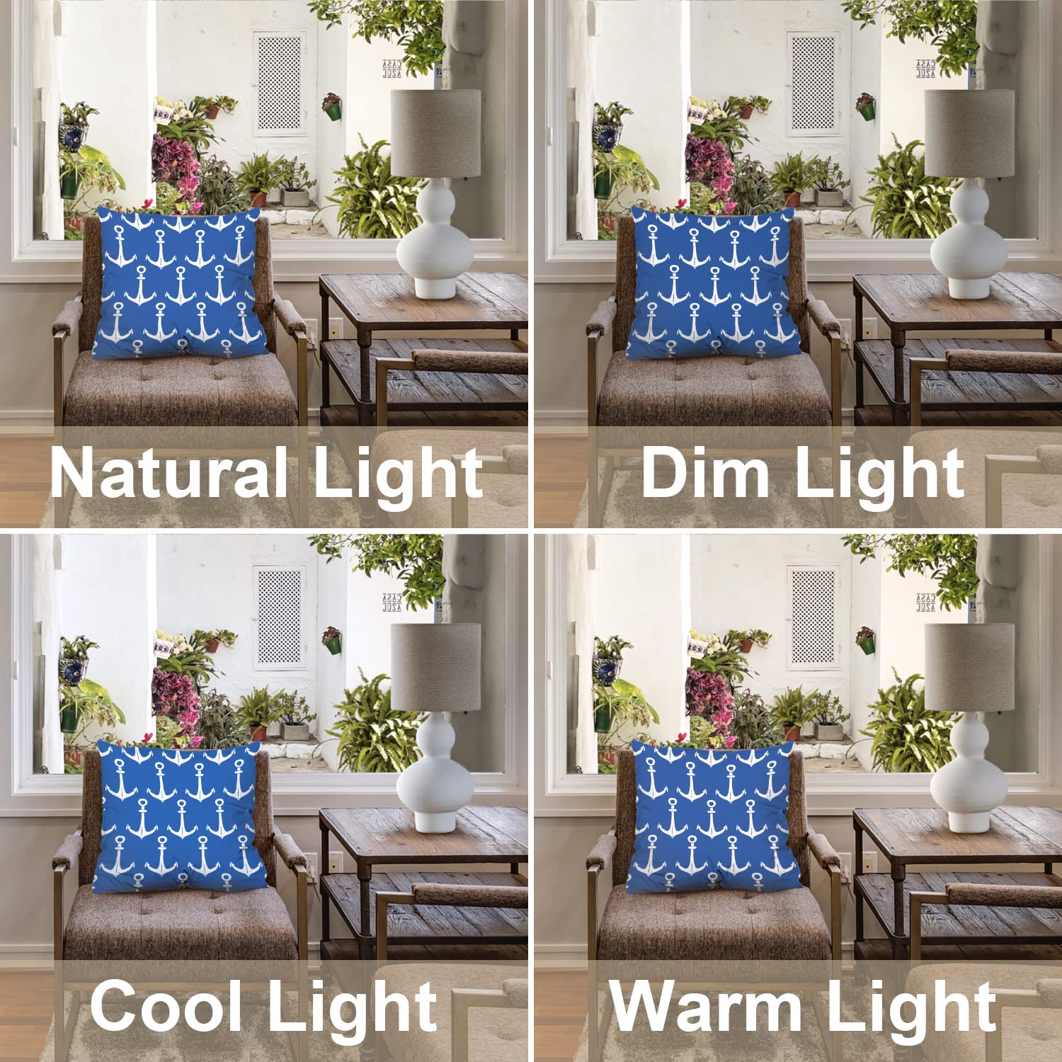 **Blue and White Nautical Decorative Pillow Covers 18x18 Inch - Cotton Square Cushion Covers for Sofa, Bed, or Boat - Coastal Home Decor & Living Room Accents**