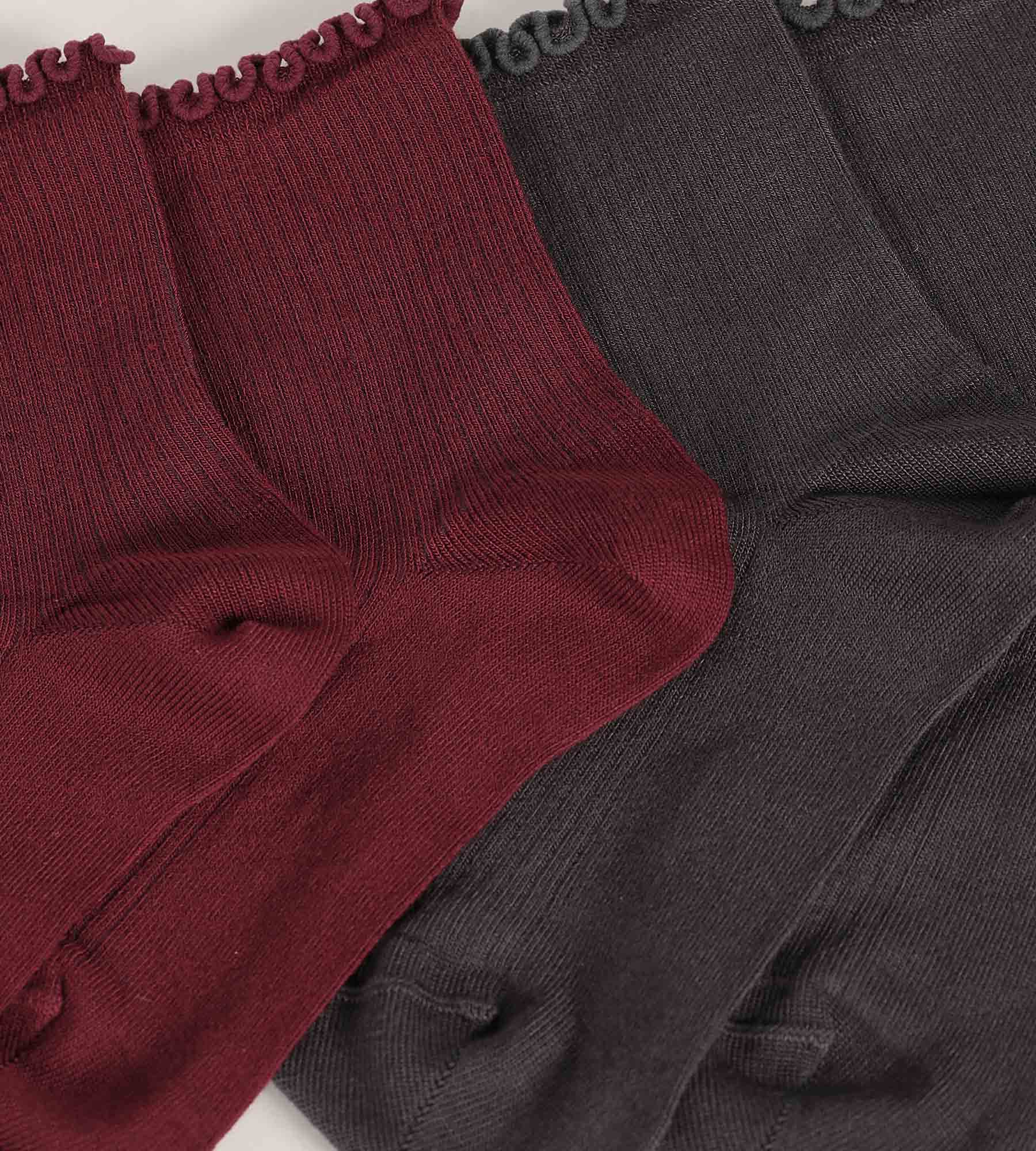 2 Pairs Women's Lace Trim Socks - Red Dim Modal - Comfortable & Stylish for Casual Wear & Daily Outfits