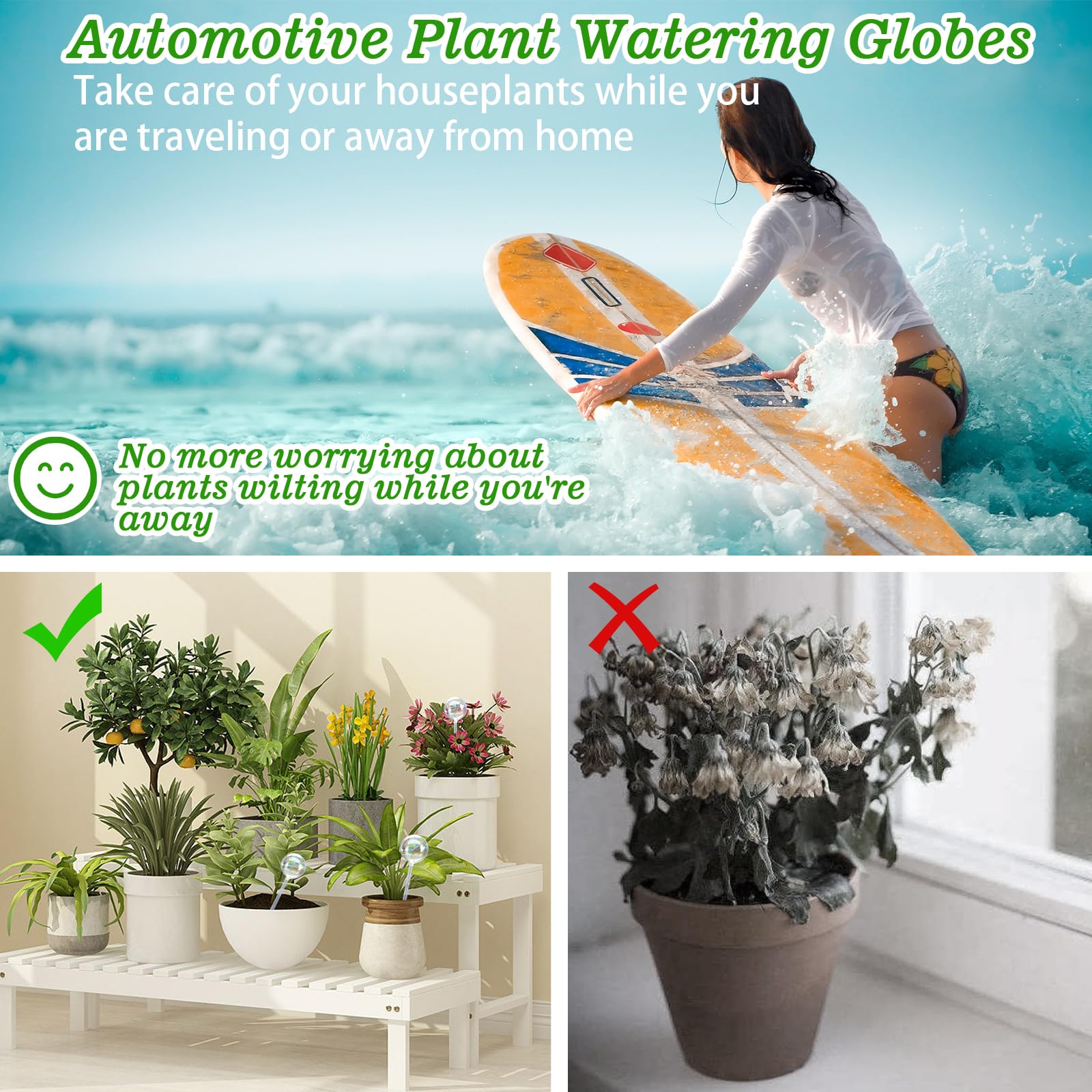 6PCS Iridescent Rainbow Glass Plant Watering Globes - Self Watering Spikes & Automatic Plant Waterer for Indoor/Outdoor Plants - Perfect for Vacation Care, Office Decor, and Home Gardening