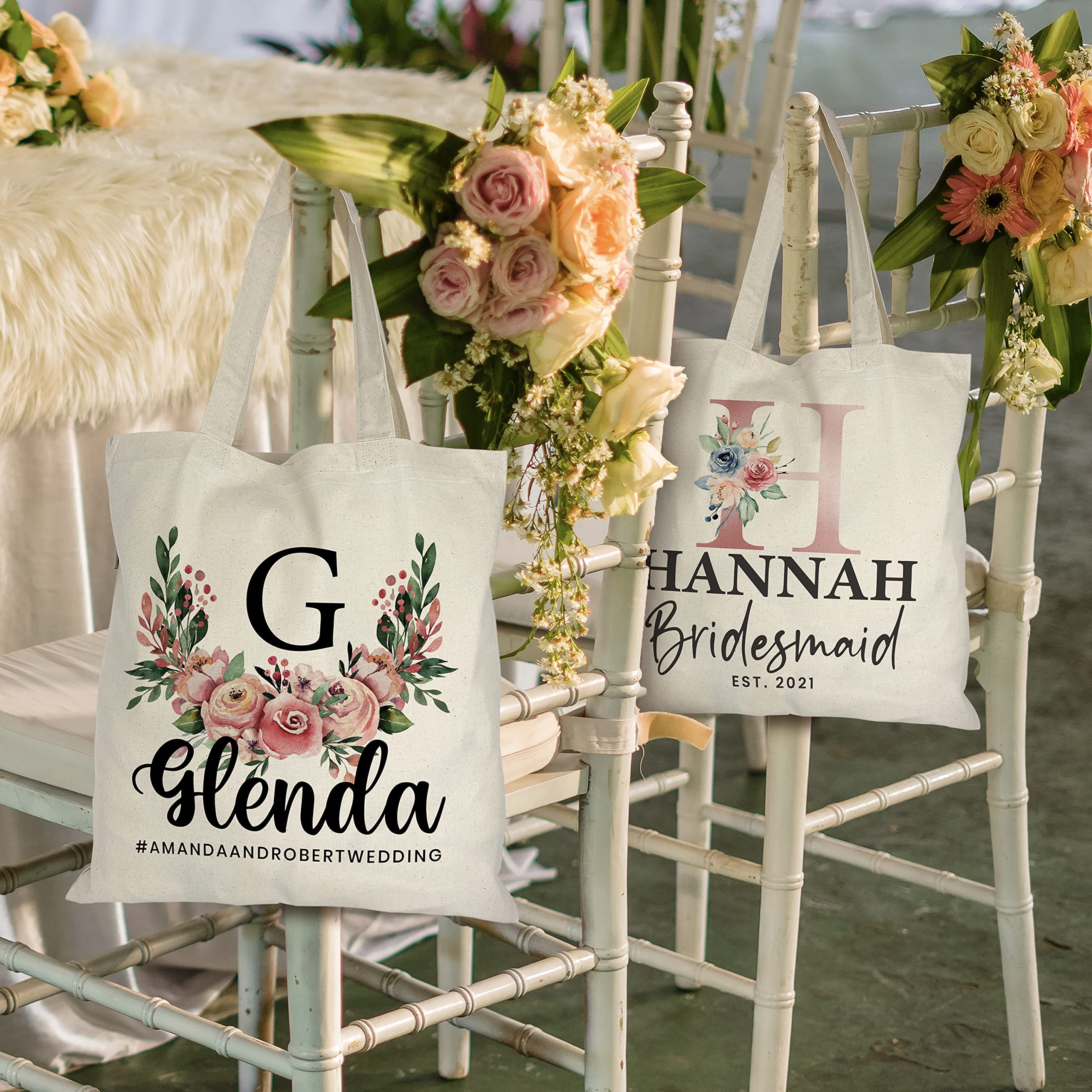 Custom Personalized Floral Tote Bags for Women - Monogrammed Beach Wedding Travel Work Shoulder Bag - Unique Bachelorette Bridal Shower Birthday Gift Idea - Perfect for Summer Outings, Grocery Shopping & Beach Vacations