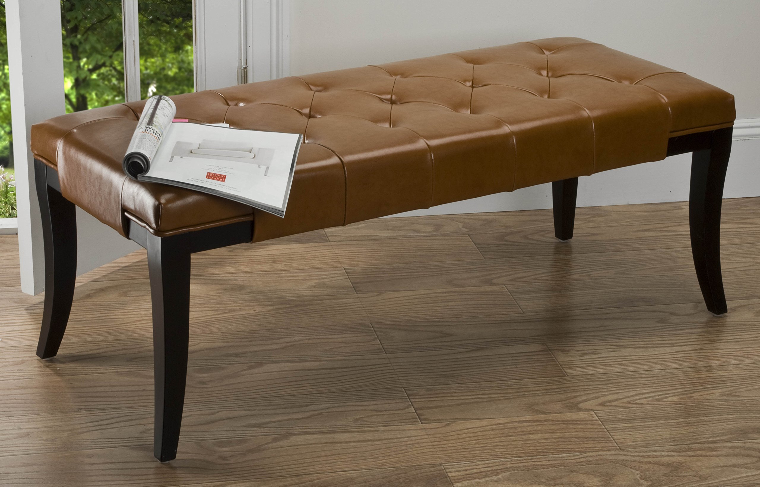 Safavieh Tyler Saddle Tufted Bench - Upholstered Storage Ottoman with Button Tufting, Entryway Bench for Hallway, Living Room & Bedroom Decor