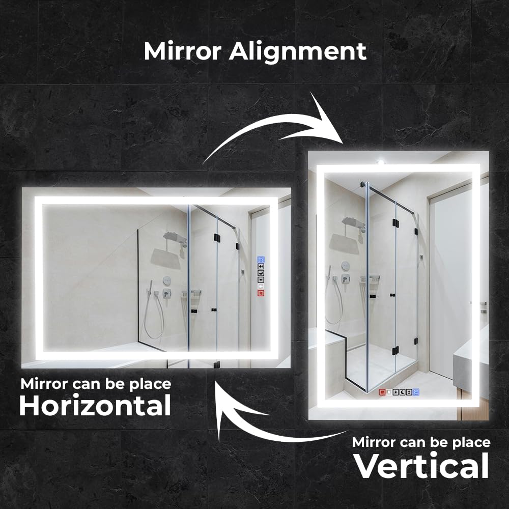 20x30 Inches LED Bathroom Mirror with Anti-Fog & Dimmable Lights - Backlit & Front Lit Vanity Mirror with Tempered Glass & Memory Function - Perfect for Modern Bathrooms, Makeup Vanity & Spa Decor