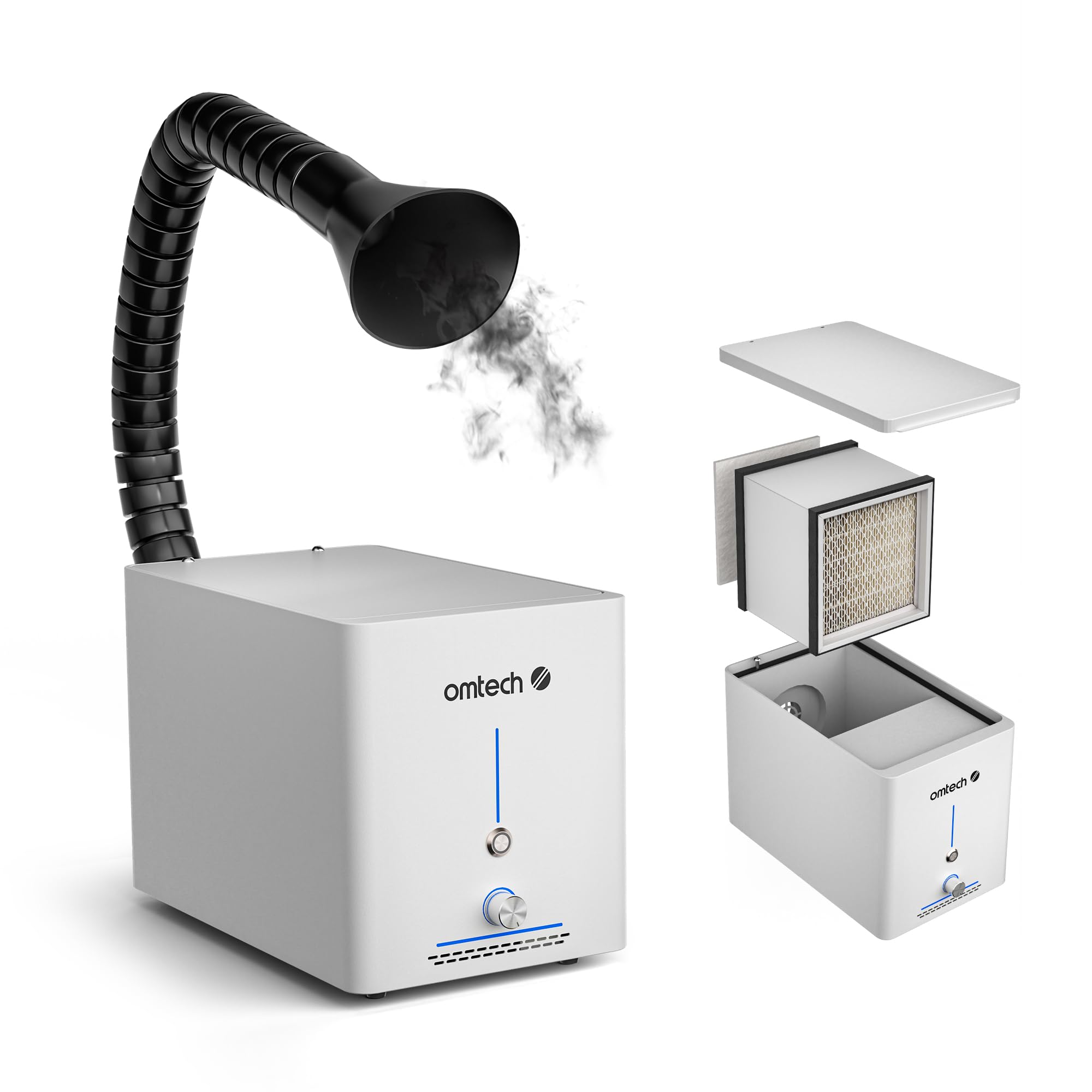 OMTech 60W Fume Extractor with 2-Stage Air Filter System - Smoke Absorber for Laser Engraver & Soldering Station (100 m³/h) - HEPA & Activated Carbon Air Purifier for Laser Engraving, Woodworking & Electronics Workshops